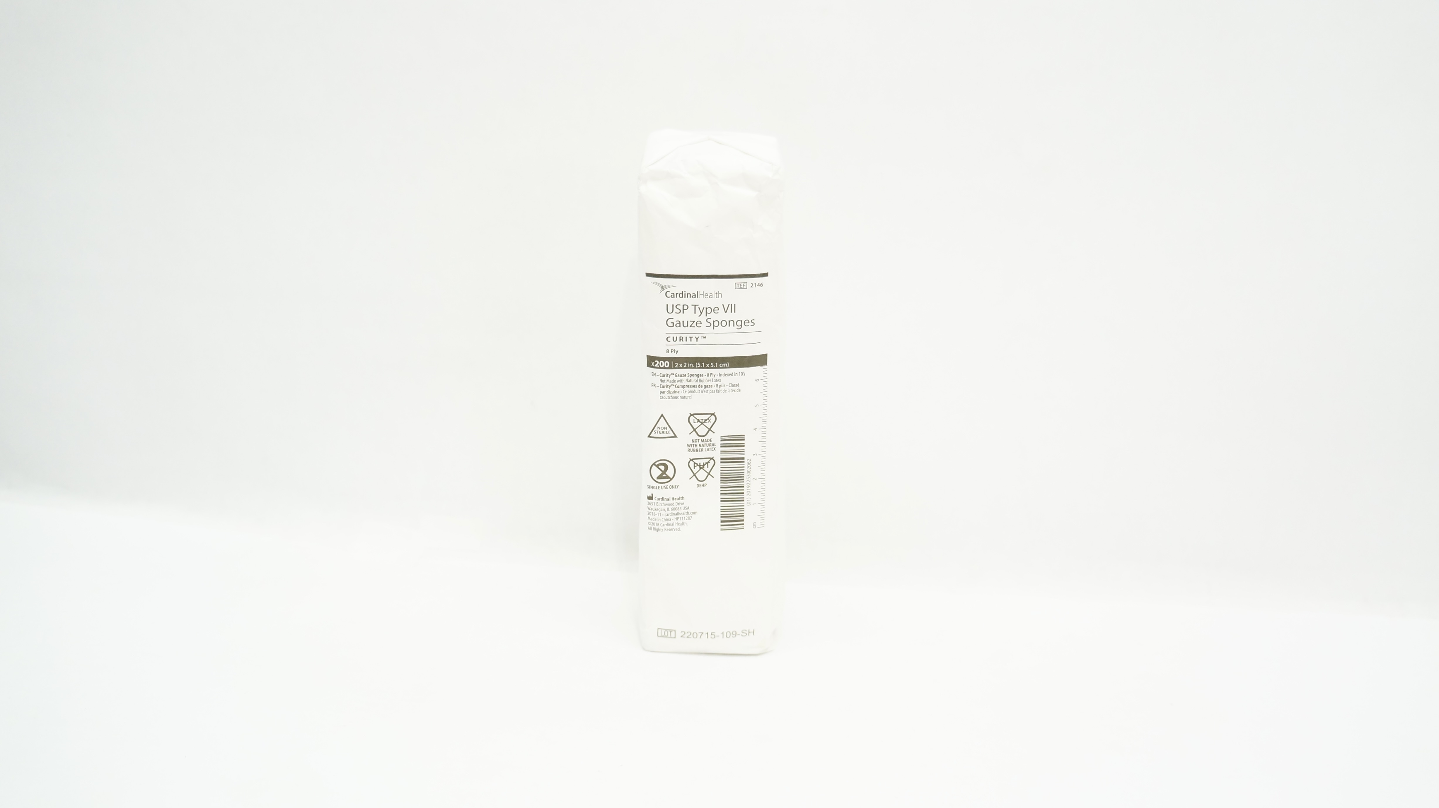 Cardinal Health 2146 Curity USP TypeVII Gauze Sponges 8Ply 2x2inch - Pack of 200