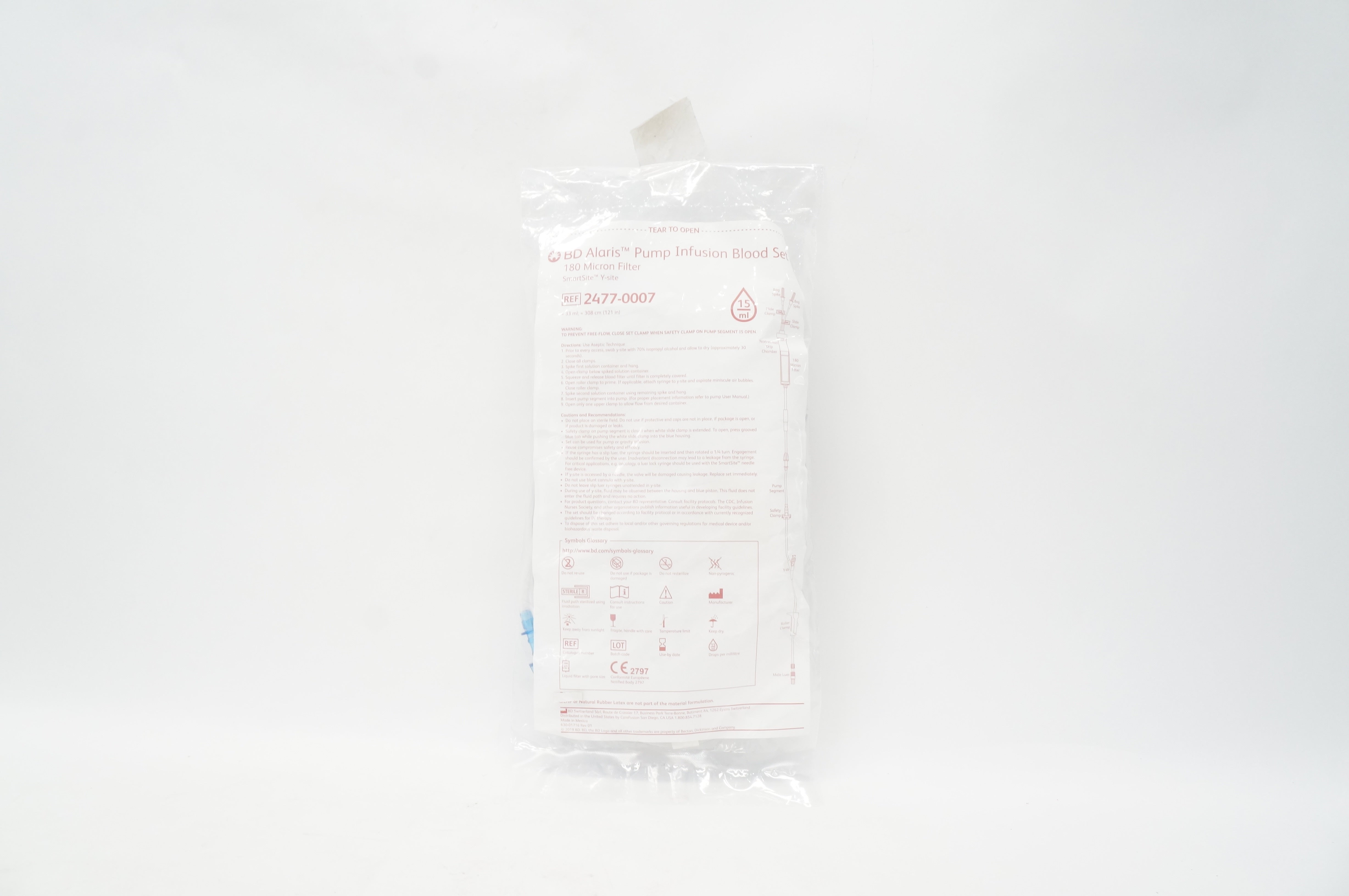 BD 2477-0007 Alaris Pump Infusion Blood Set Filter, 15Drops/ml 33ml x 121inch(x)