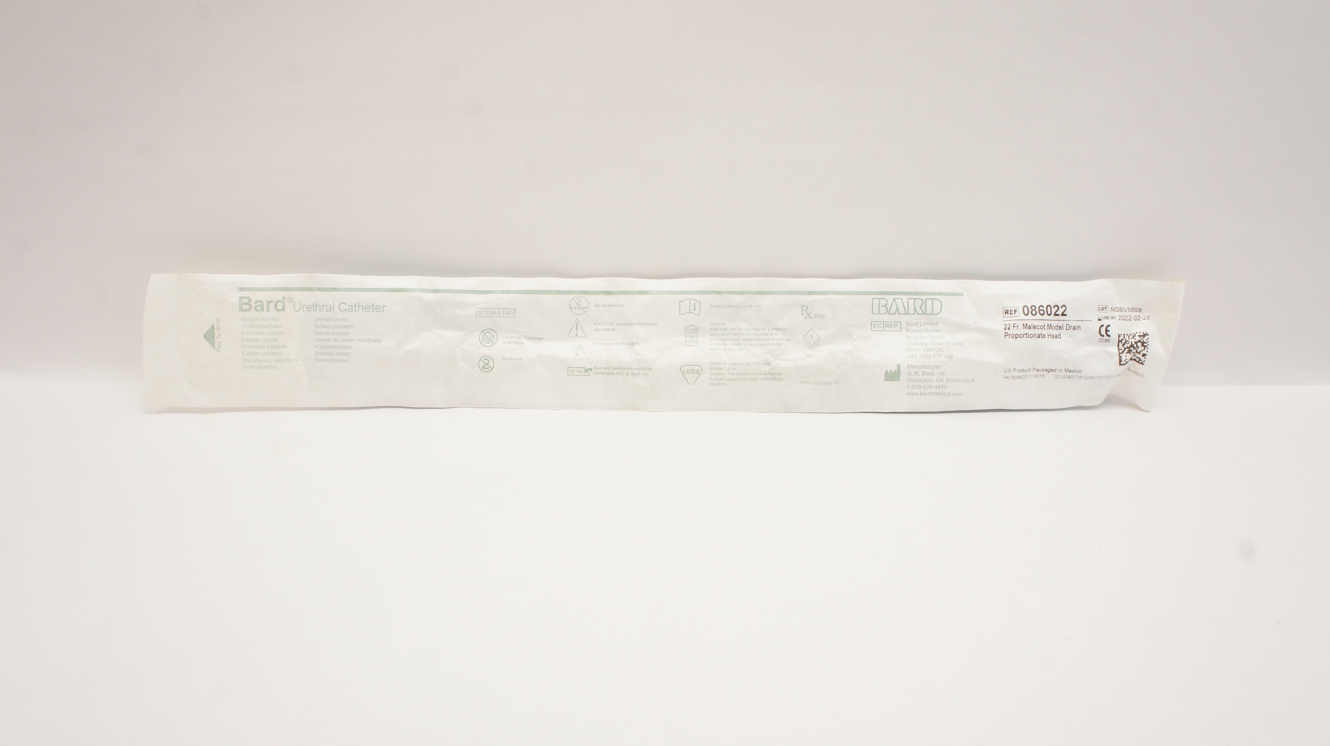 Bard 086022 Urethral Cath. Malecot Model Drain Proportionate Head 22Fr (x)