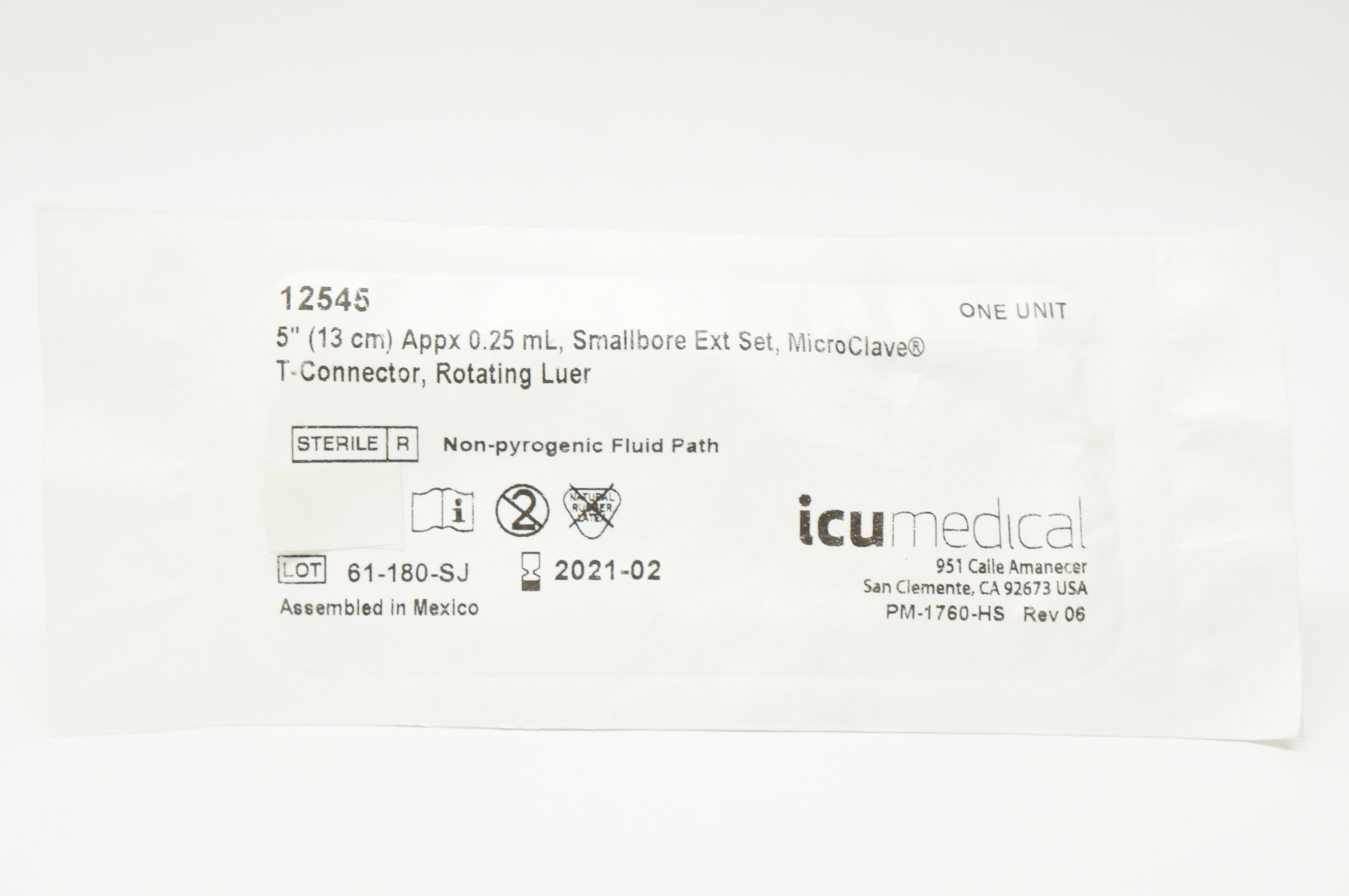 IcuMedical 12545 Smallbore Ext Set, 5in. Appx 0.25ml (x)