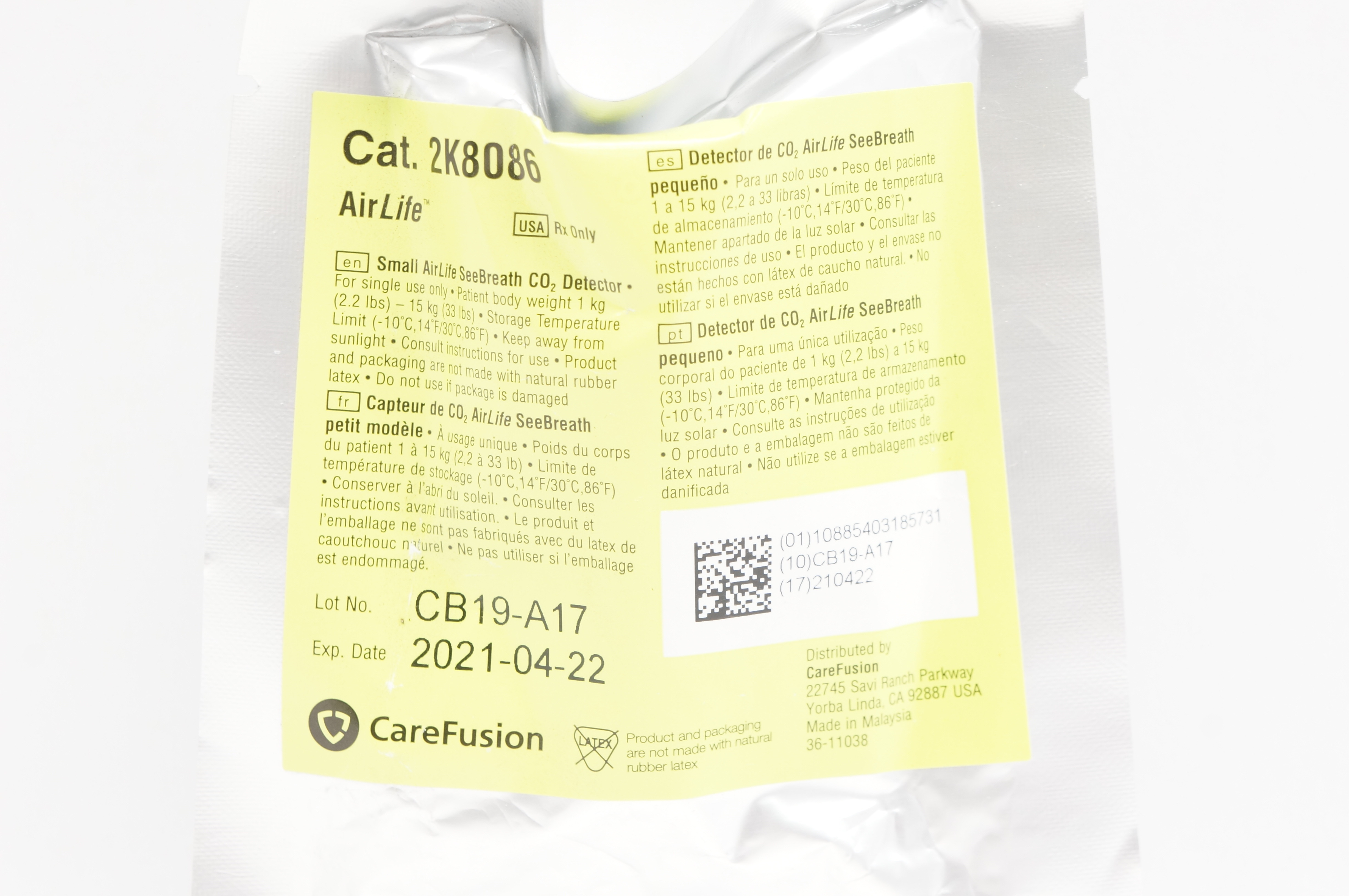 CareFusion 2K8086 AirLife Small SeeBreath CO2 Detector 2.2-33 lbs (x)