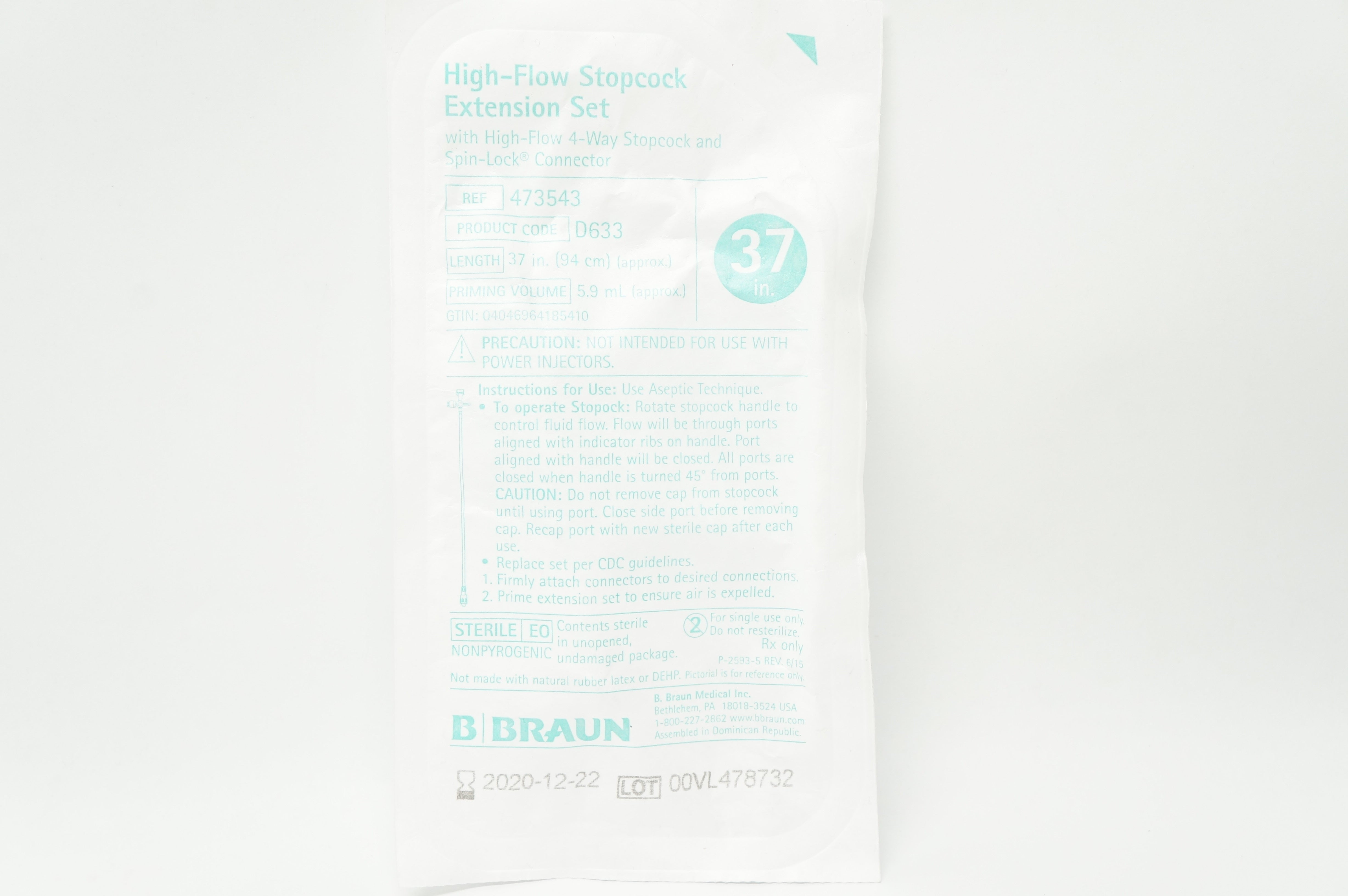 B.Braun 473543 High-Flow Stopcock Extension Set 37inch x 5.9mL (x)