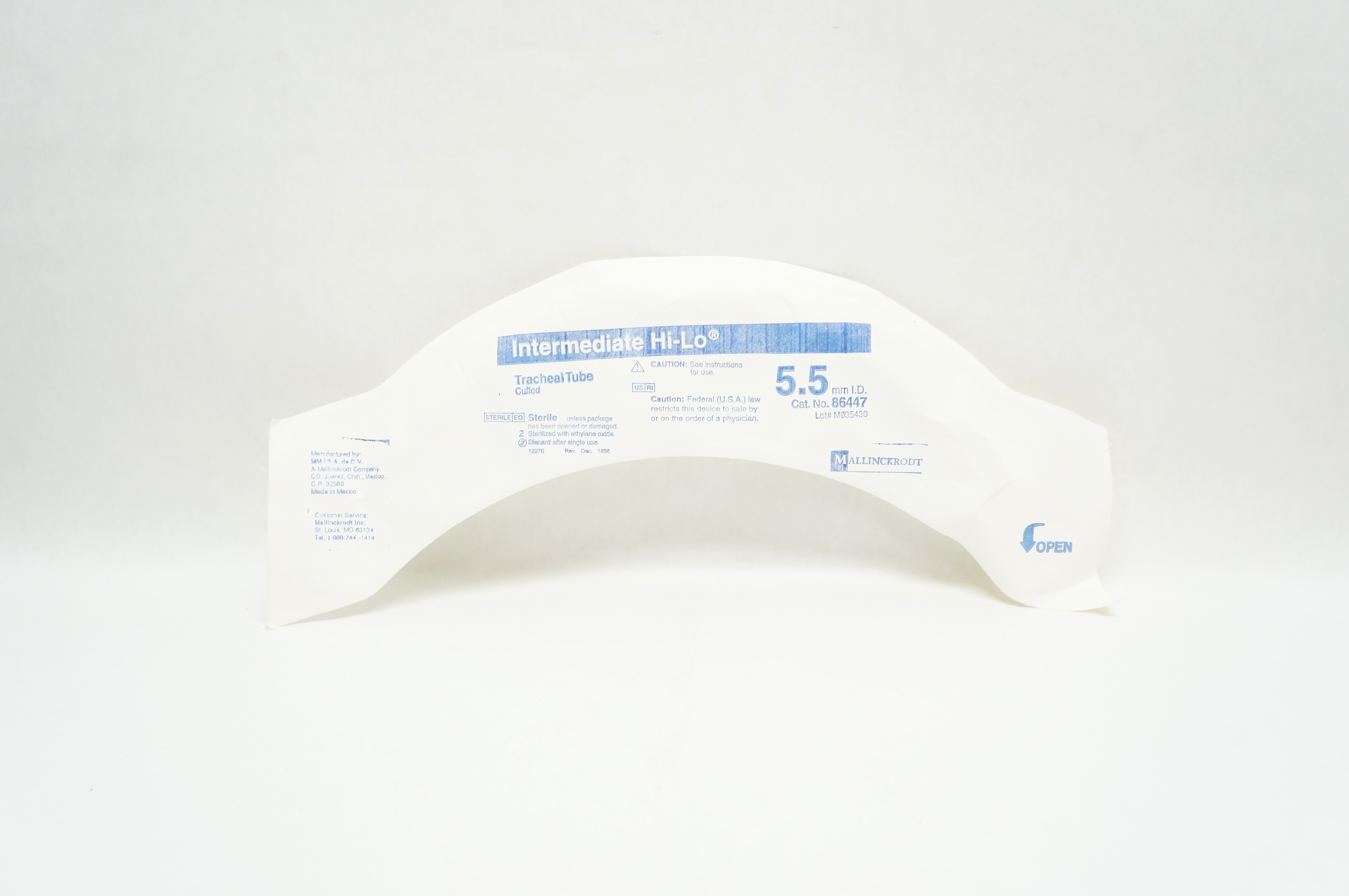 Mallinckrodt 86447 Intermediate Hi-Lo Oral/Nasal Tracheal Tube Cuffed 5.5mm