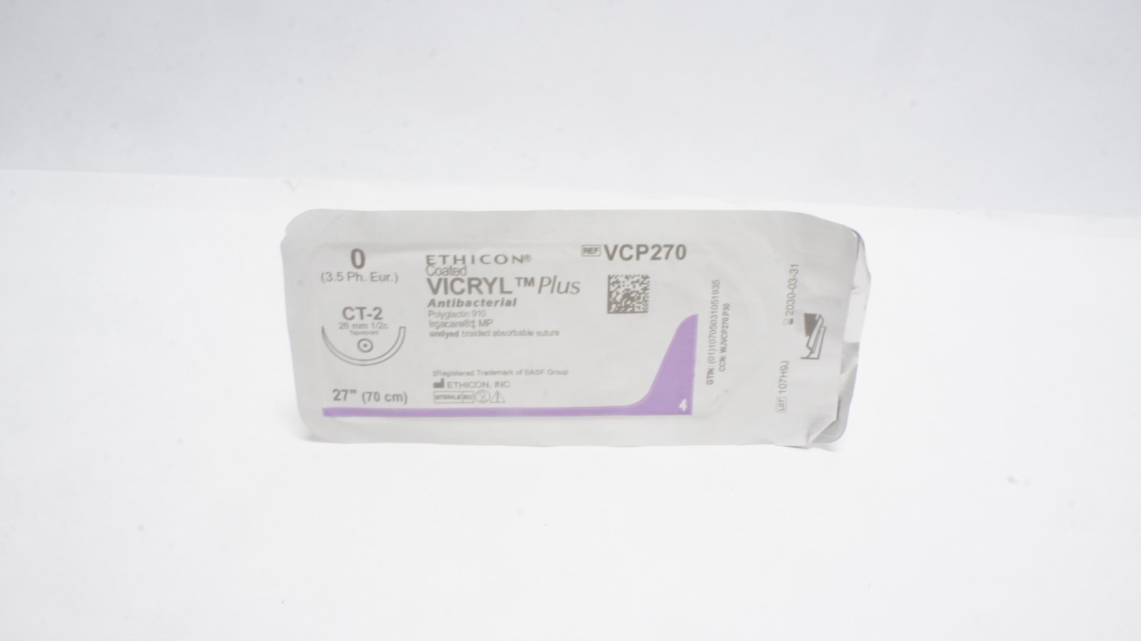 Ethicon VCP270 Coated VICRYL Plus Antibacterial Suture 0 CT-2