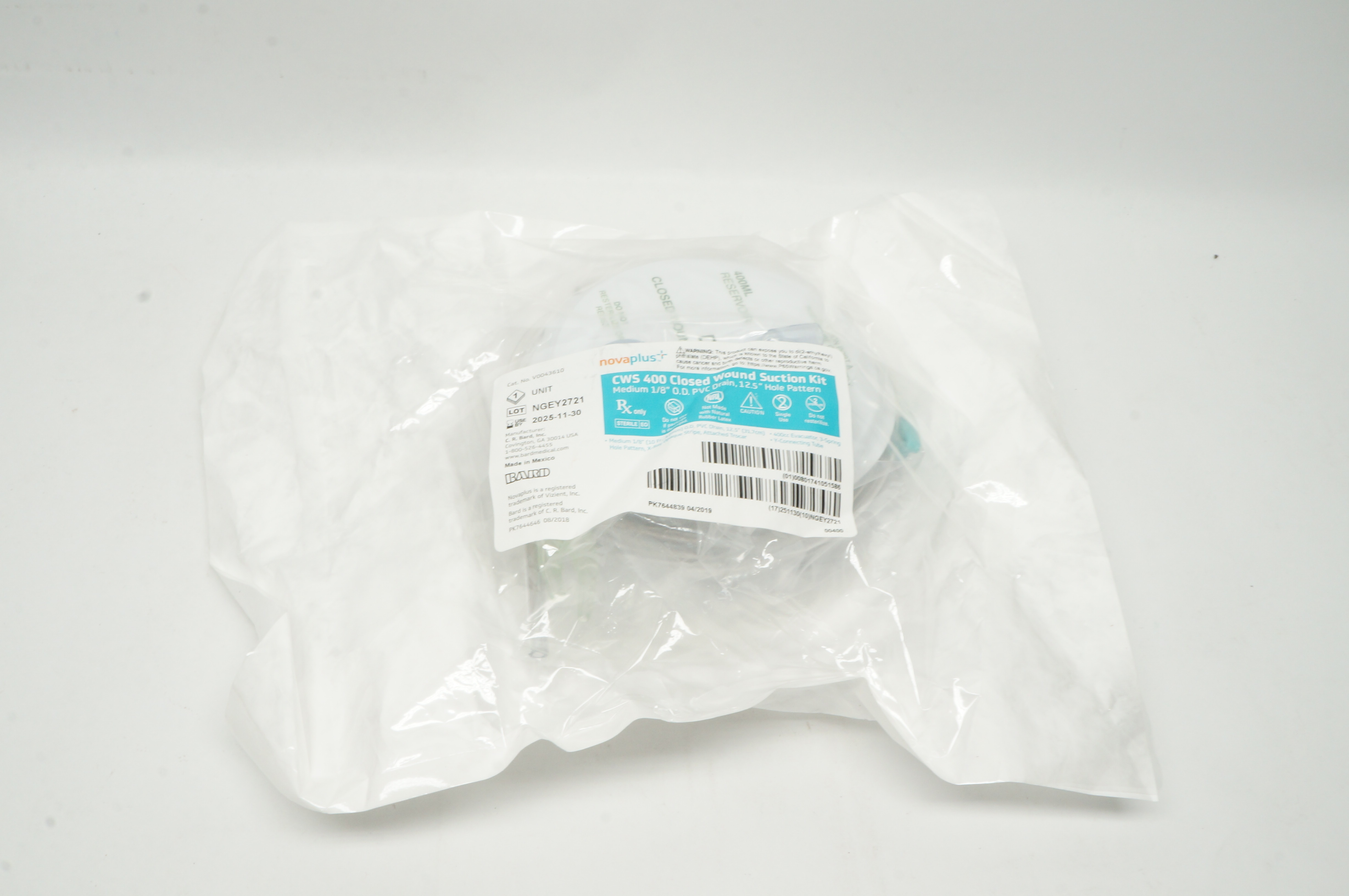 Bard V0043610 Novaplus CWS 400 Closed Wound Suction Kit