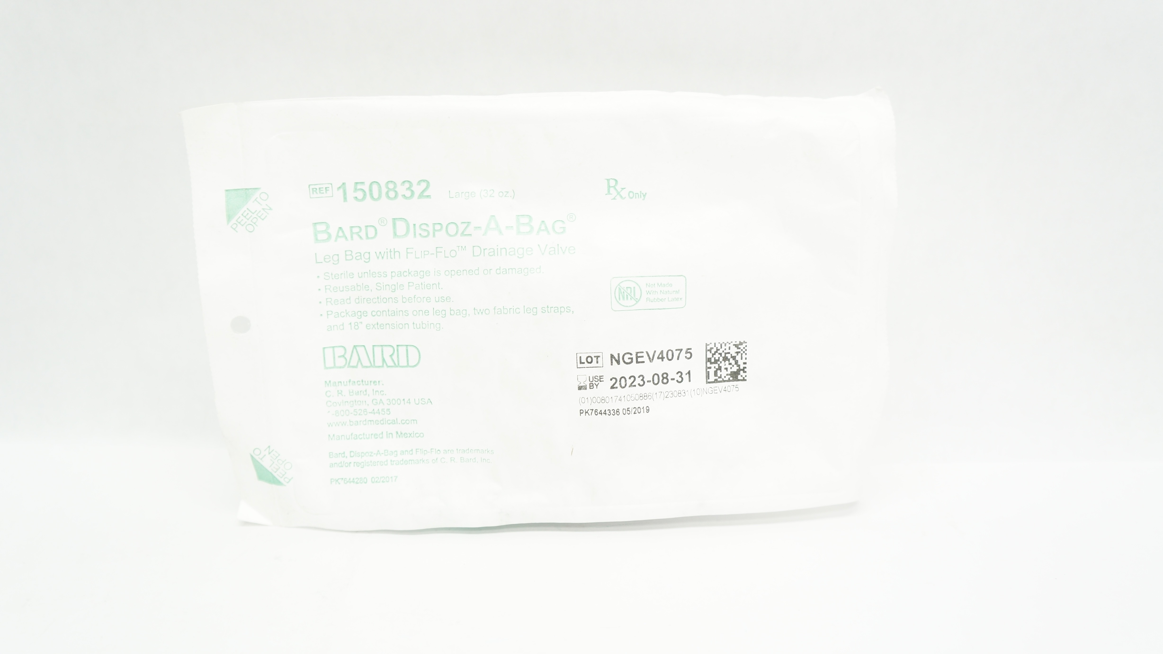 Bard 150832 Dispoz-A-Bag Leg Bag w/ Flip-Flo Drainage Valve (x)