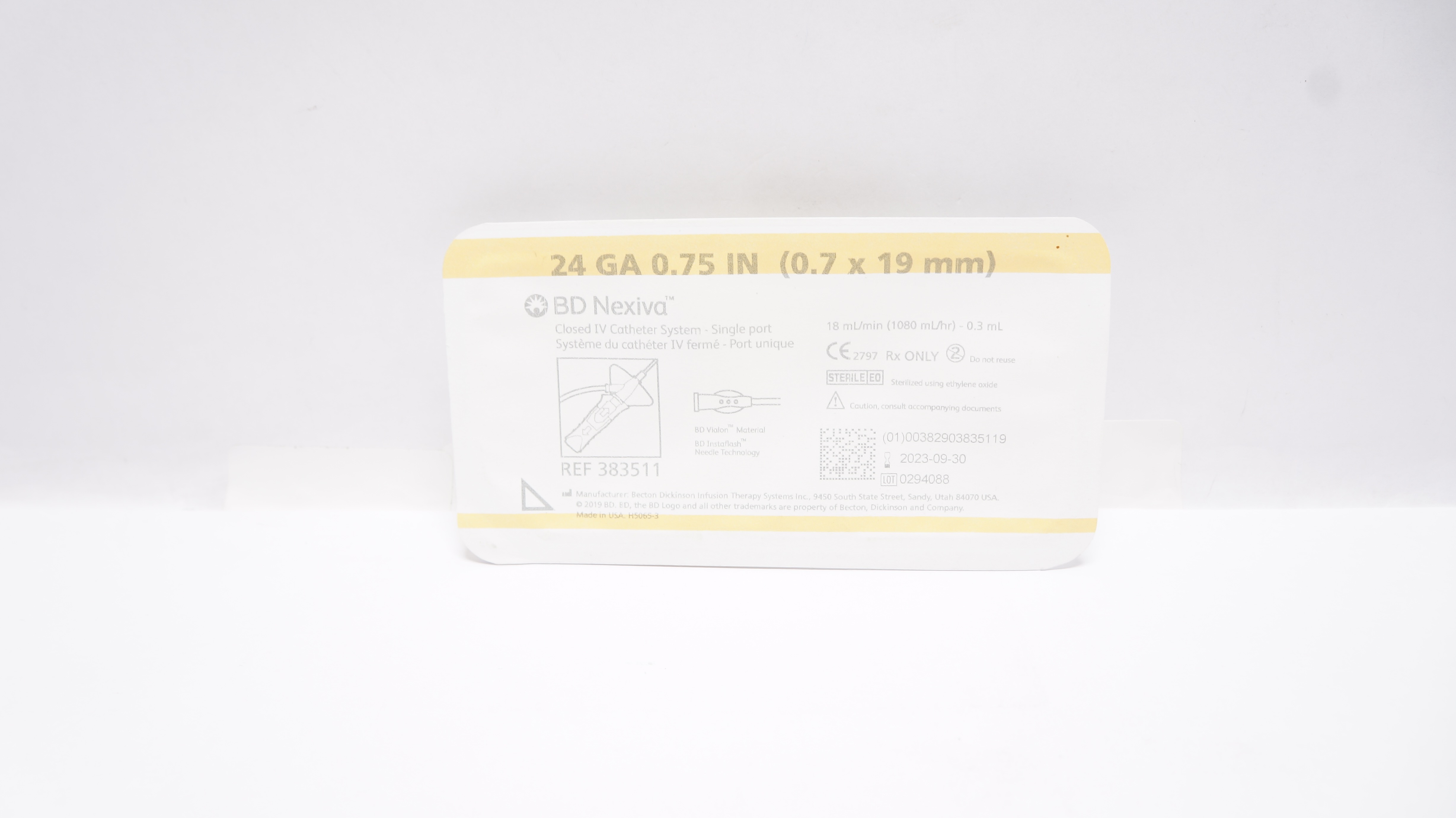 BD 383511 Nexiva Closed IV Cath. System-Single Port 24GA x 0.75inch 0.3mL (x)