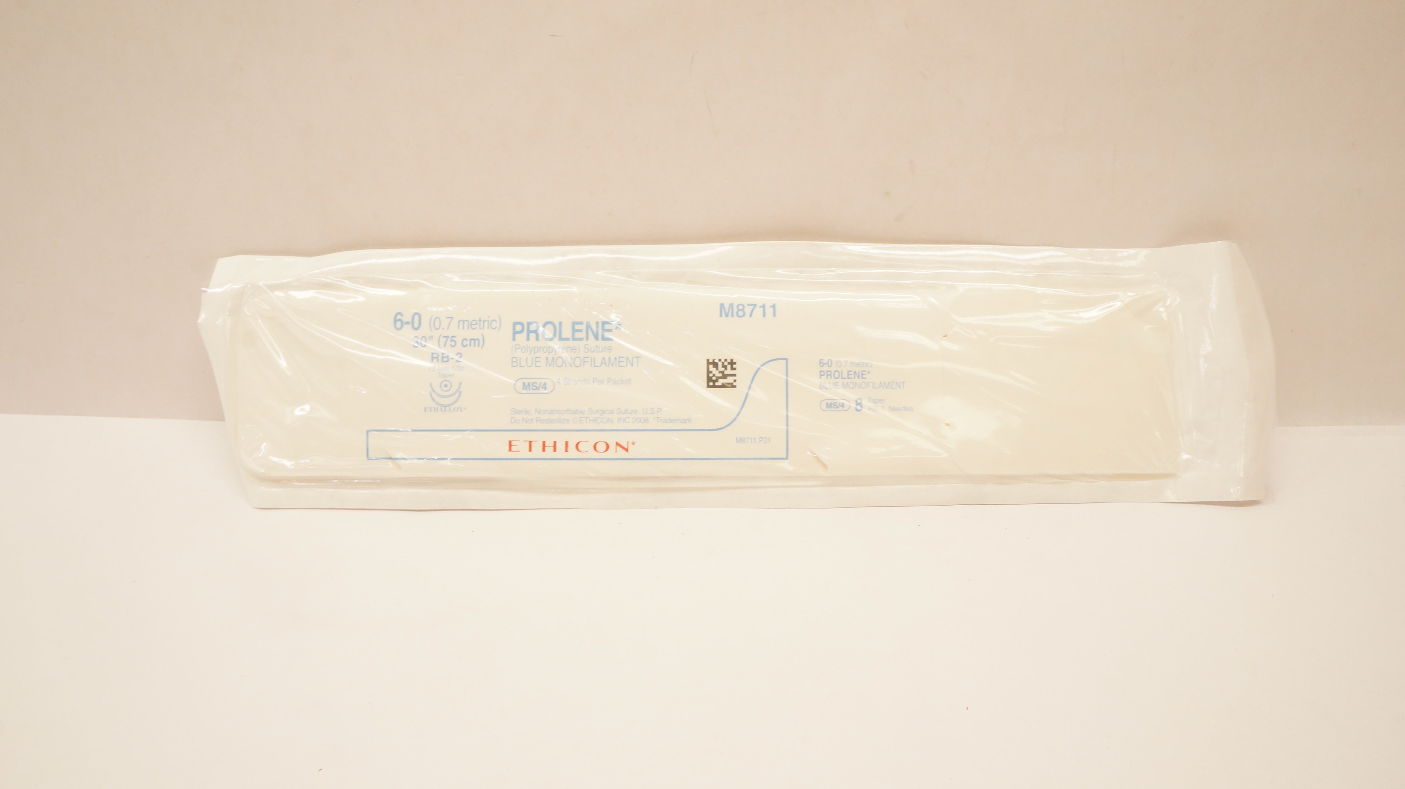 Ethicon M8711 6-0 Prolene Blue Monofilament, RB-2, 13mm 1/2c Taper, 30inch