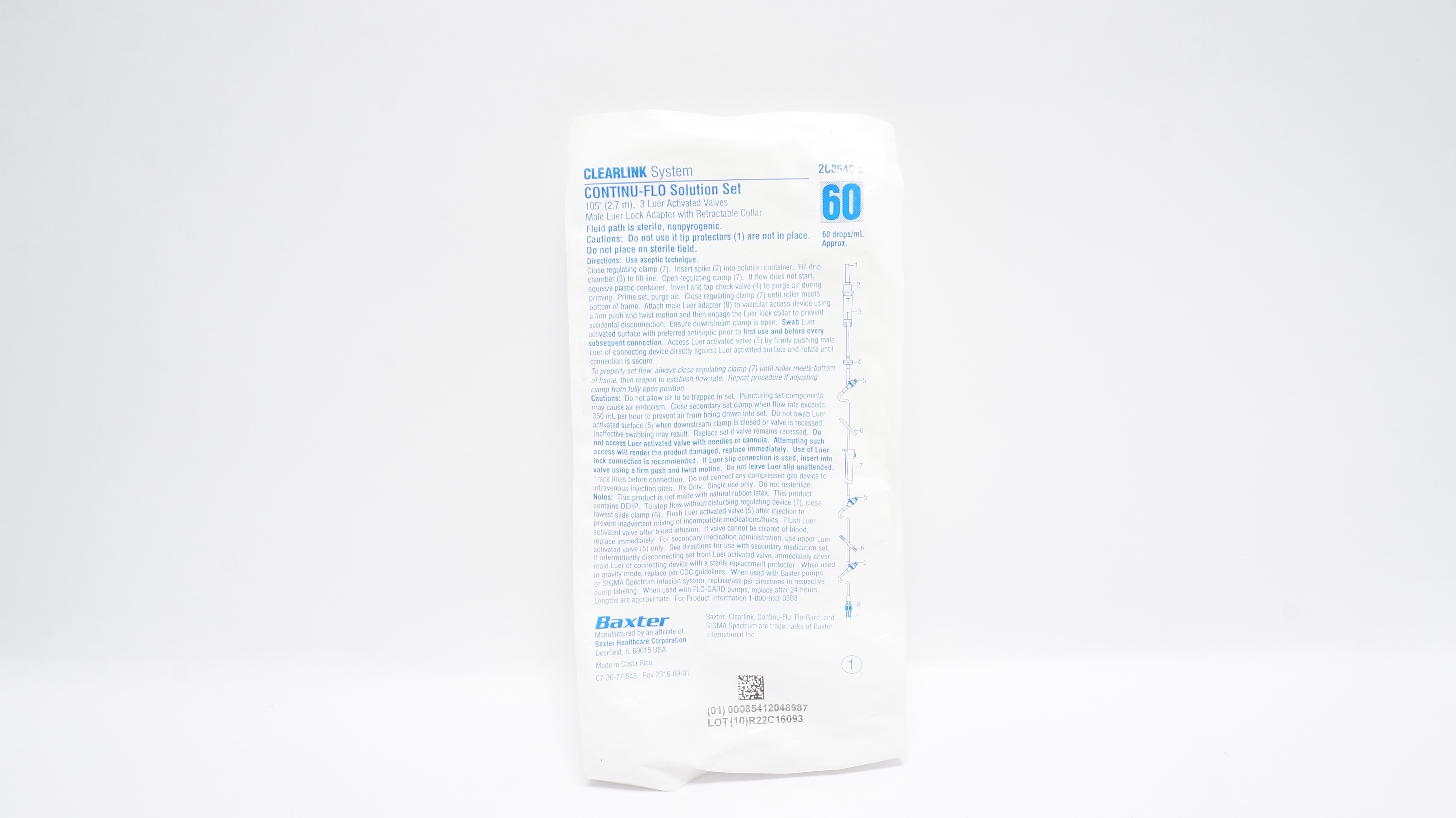 Baxter 2C8540s Clearlink System CONTINU-FLO Solution Set 60drops/ml, 105inch
