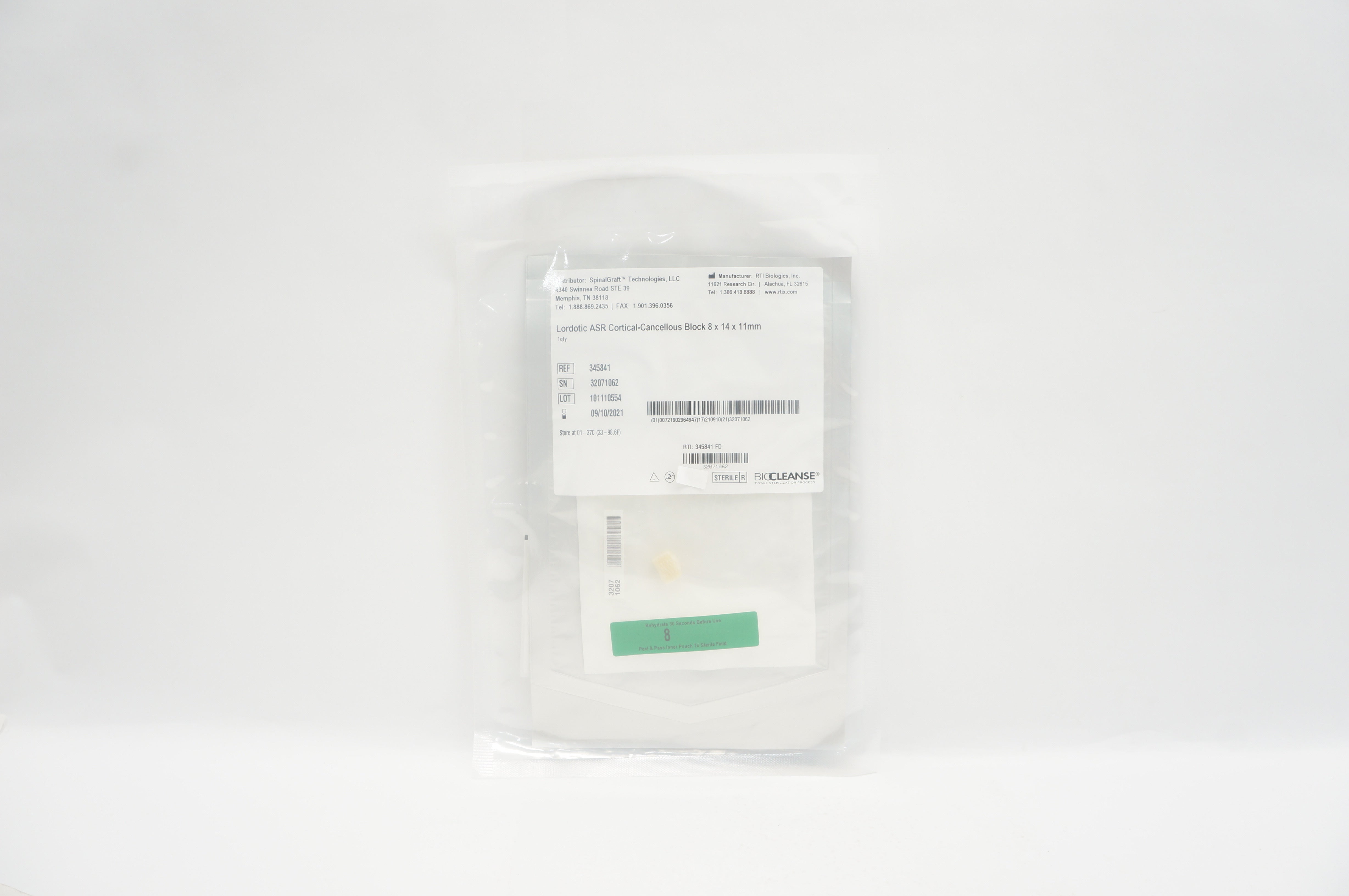 Biocleanse 345841 Lordotic ASR Cortical-Cancellous Block 8 x 14 x 11mm (x)