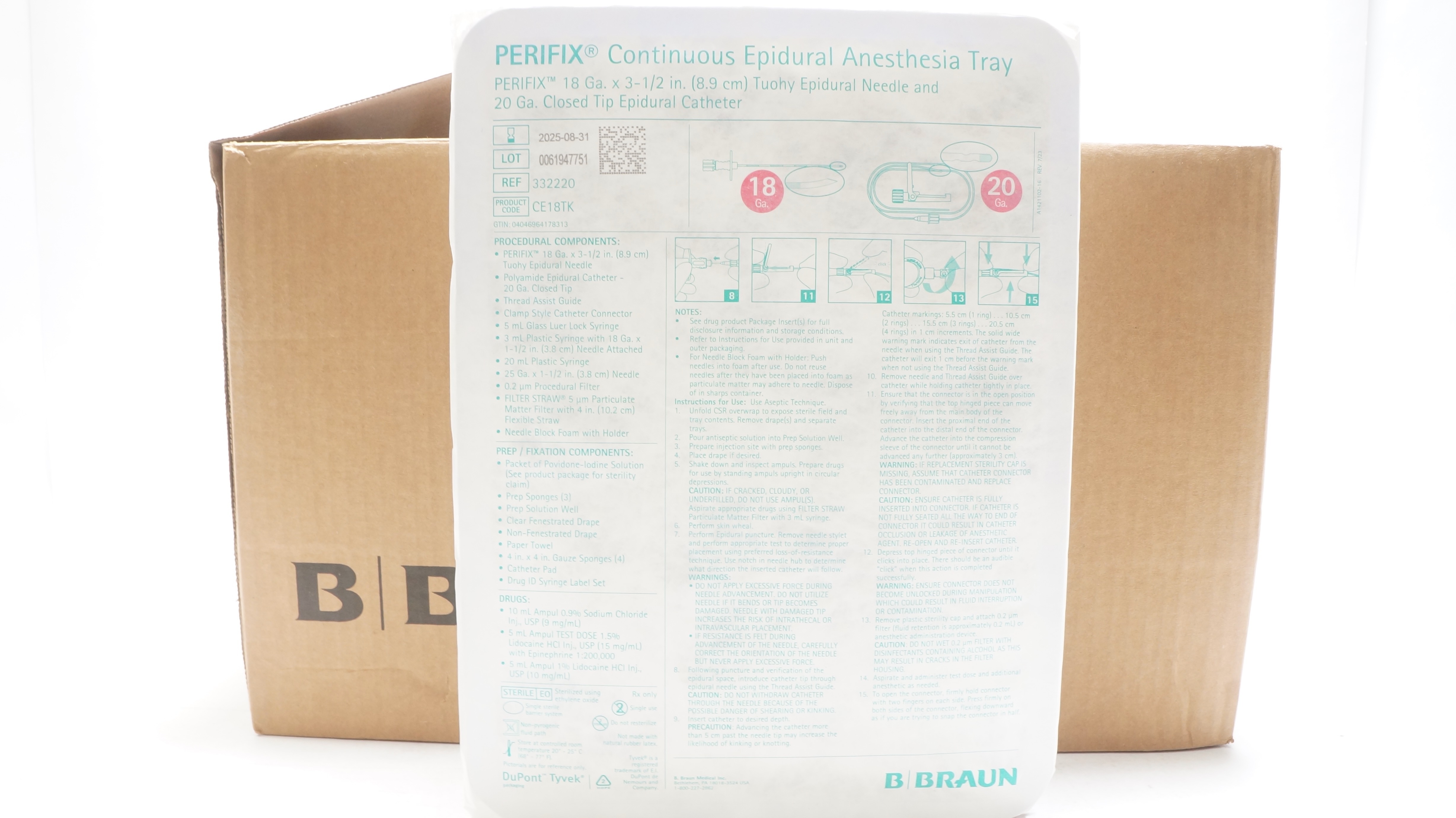 Braun 332220 Perifix Epidural Anesthesia Tray 18Ga x 3-1/2inch 20Ga - Box of 10