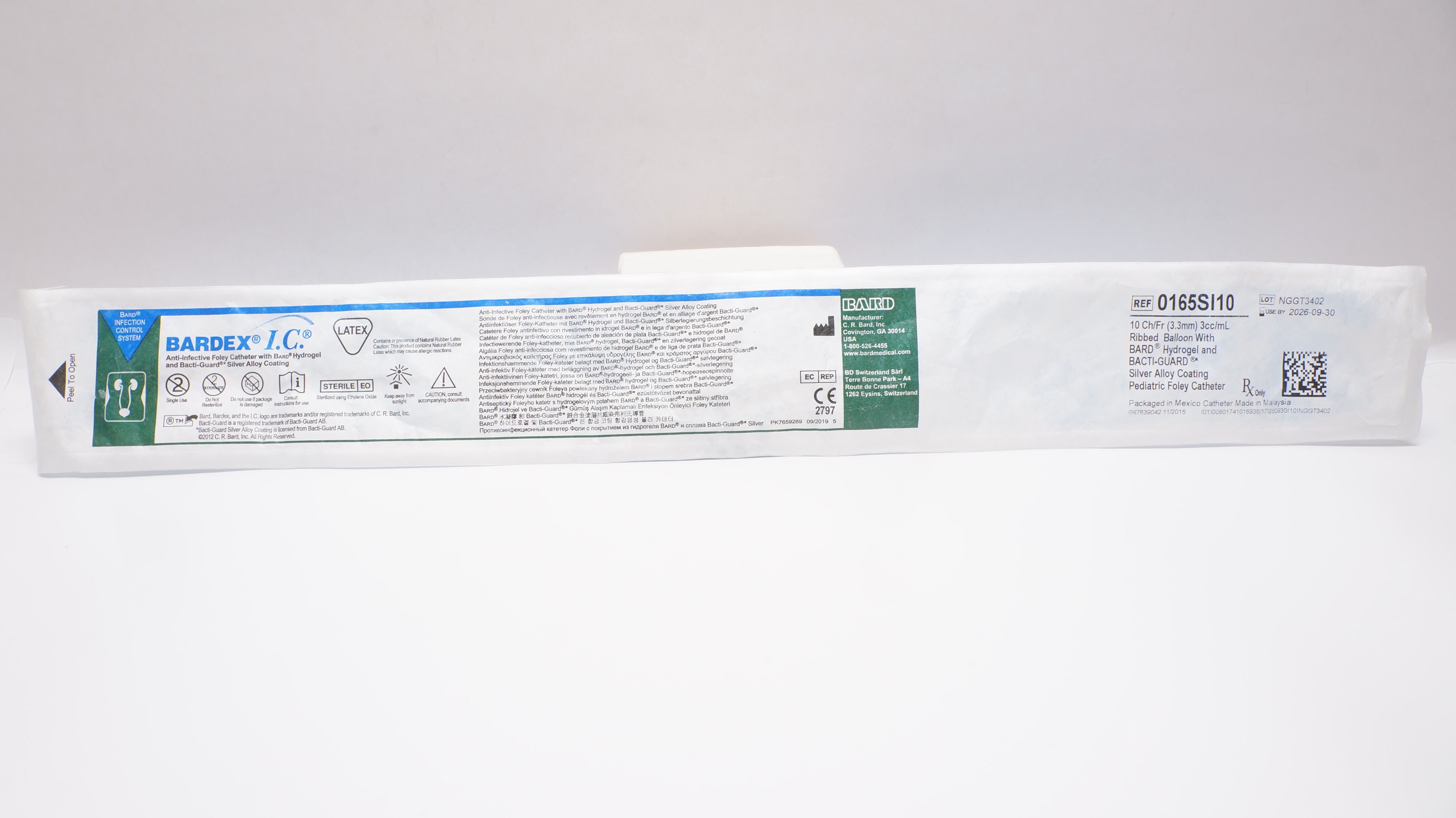 Bard 0165SI10 Bardex I.C. Anti-infective Foley Cath. 10Ch/Fr 3cc/ml Balloon (x)