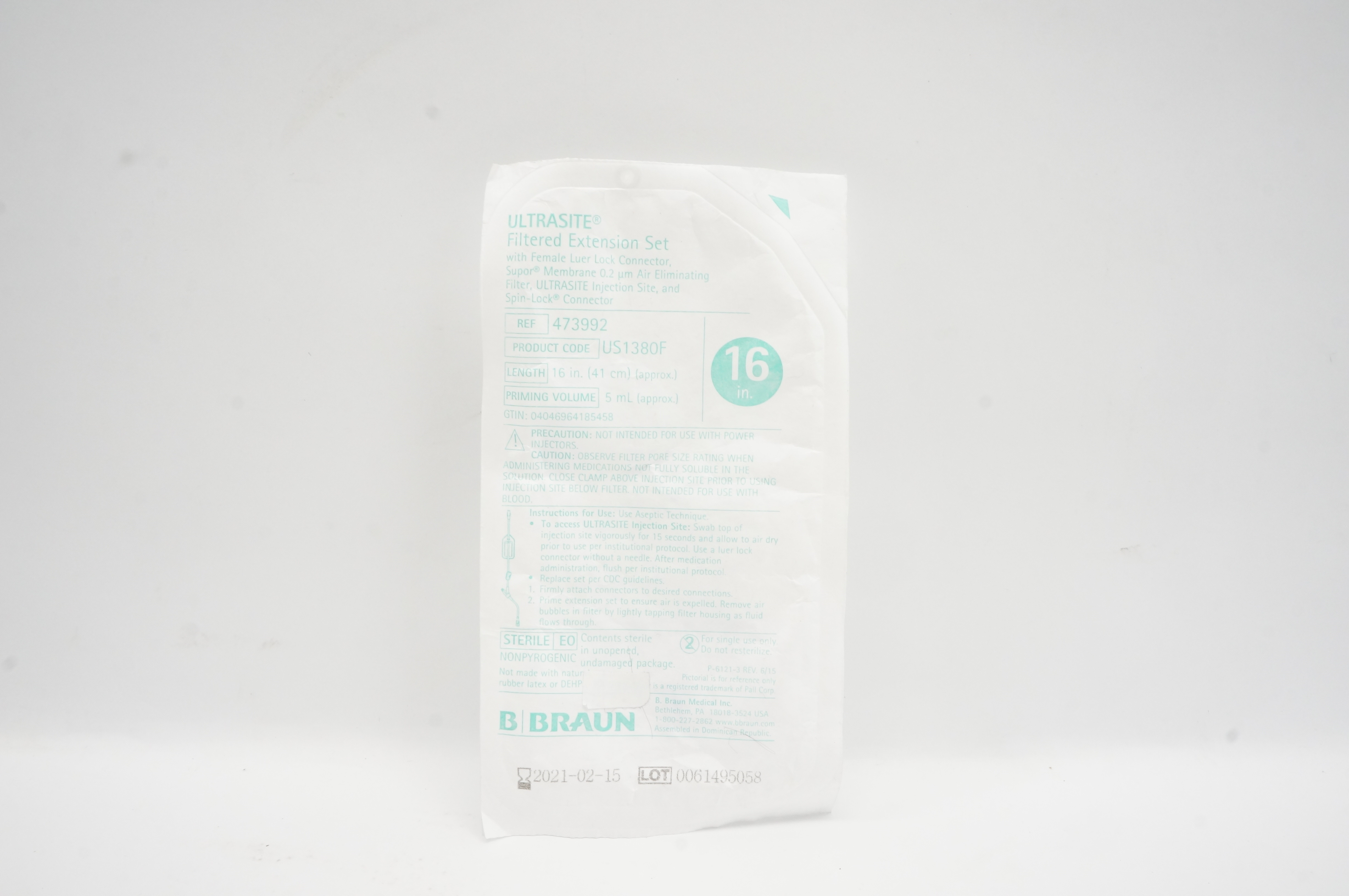 Braun 473992 Ultrasite Filtered Extension Set with Female Luer Lock 16in 5mL (x)