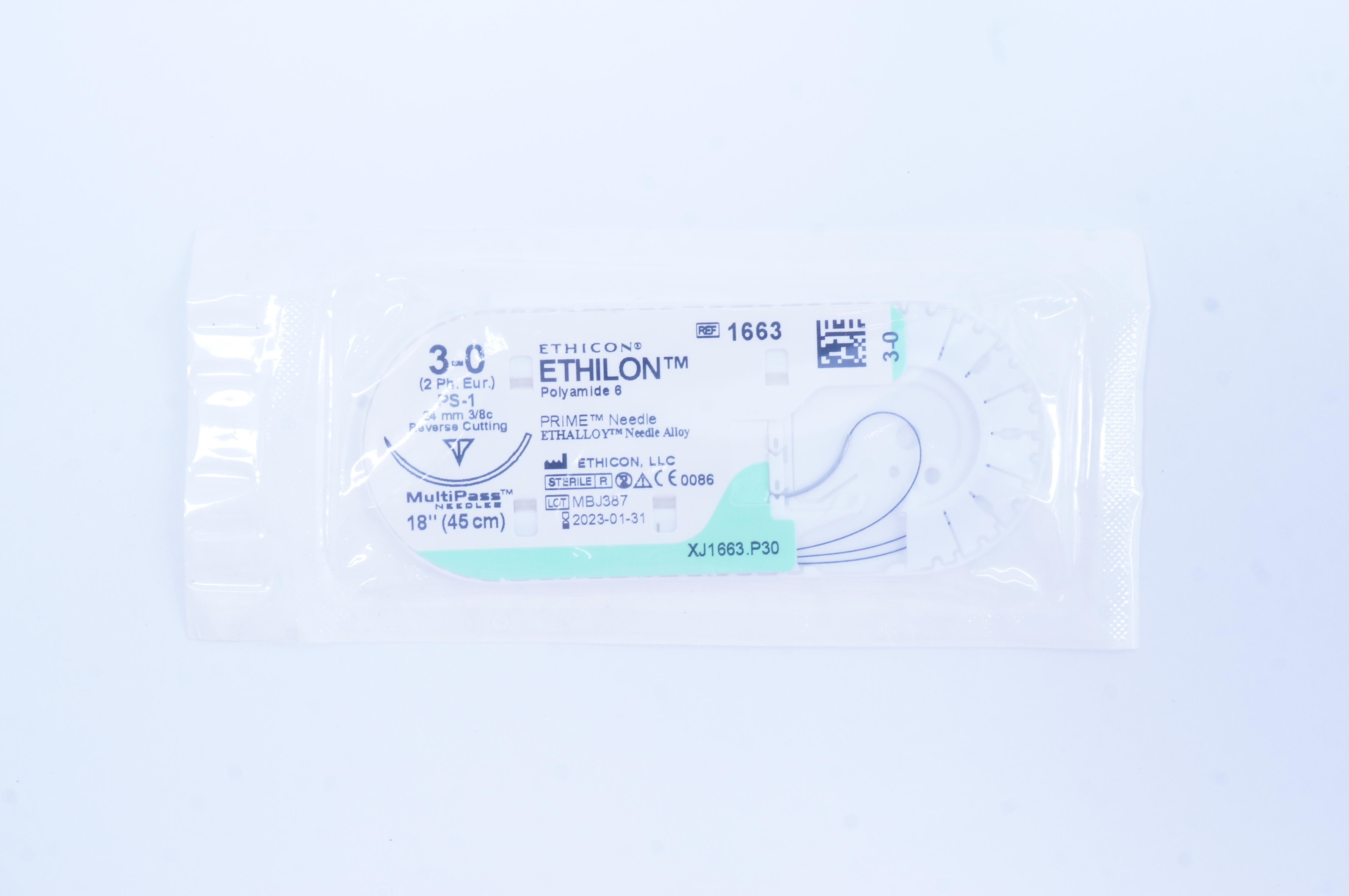 Ethicon 1663 3-0 ETHILON Polyamide 6 Stre PS-1 24mm 3/8c Reverse Cutting, 18inch