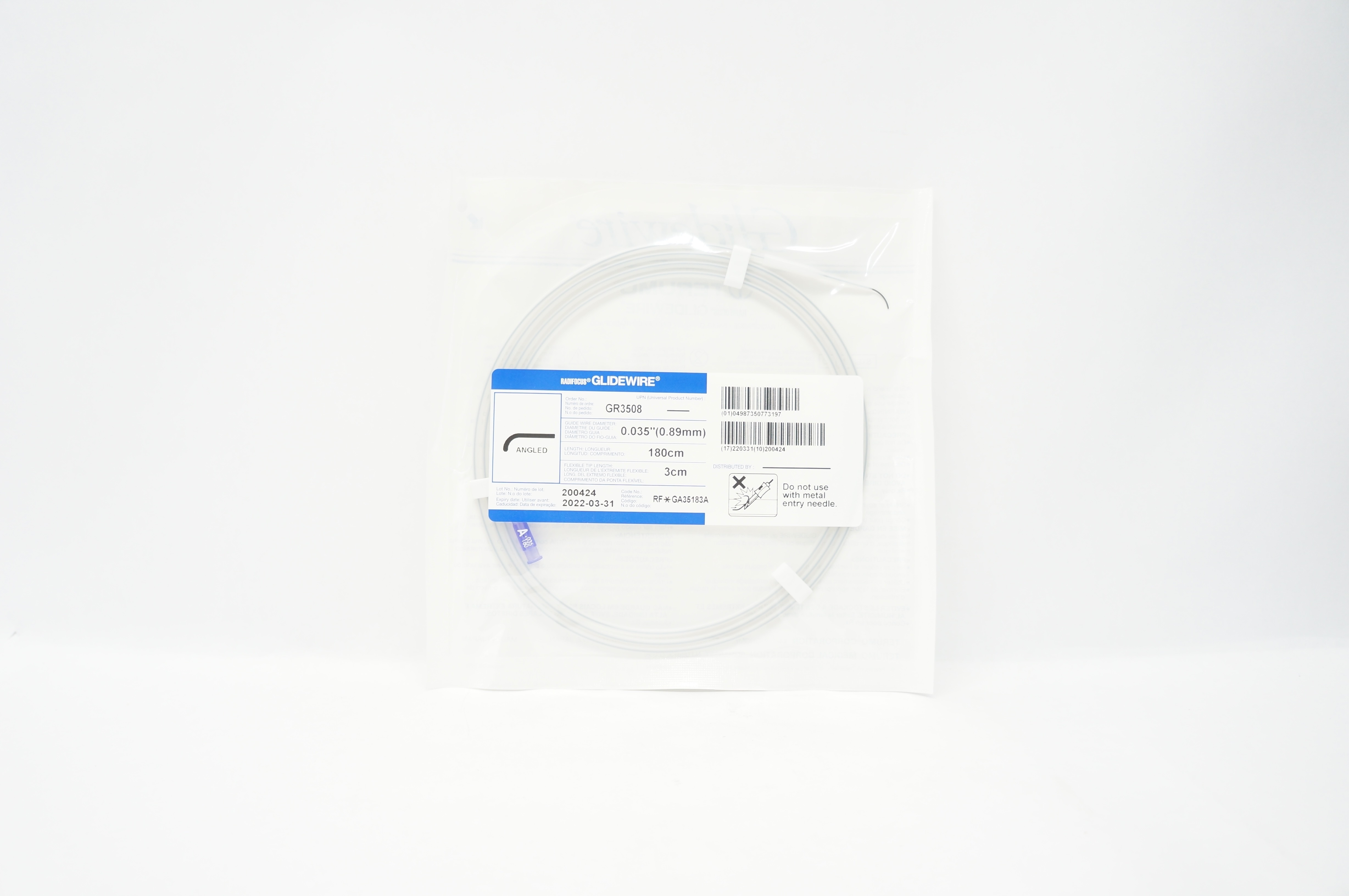 Terumo GA35183A Radifocus Glidewire Angled, 0.035inch x 3cm x 180cm (x)