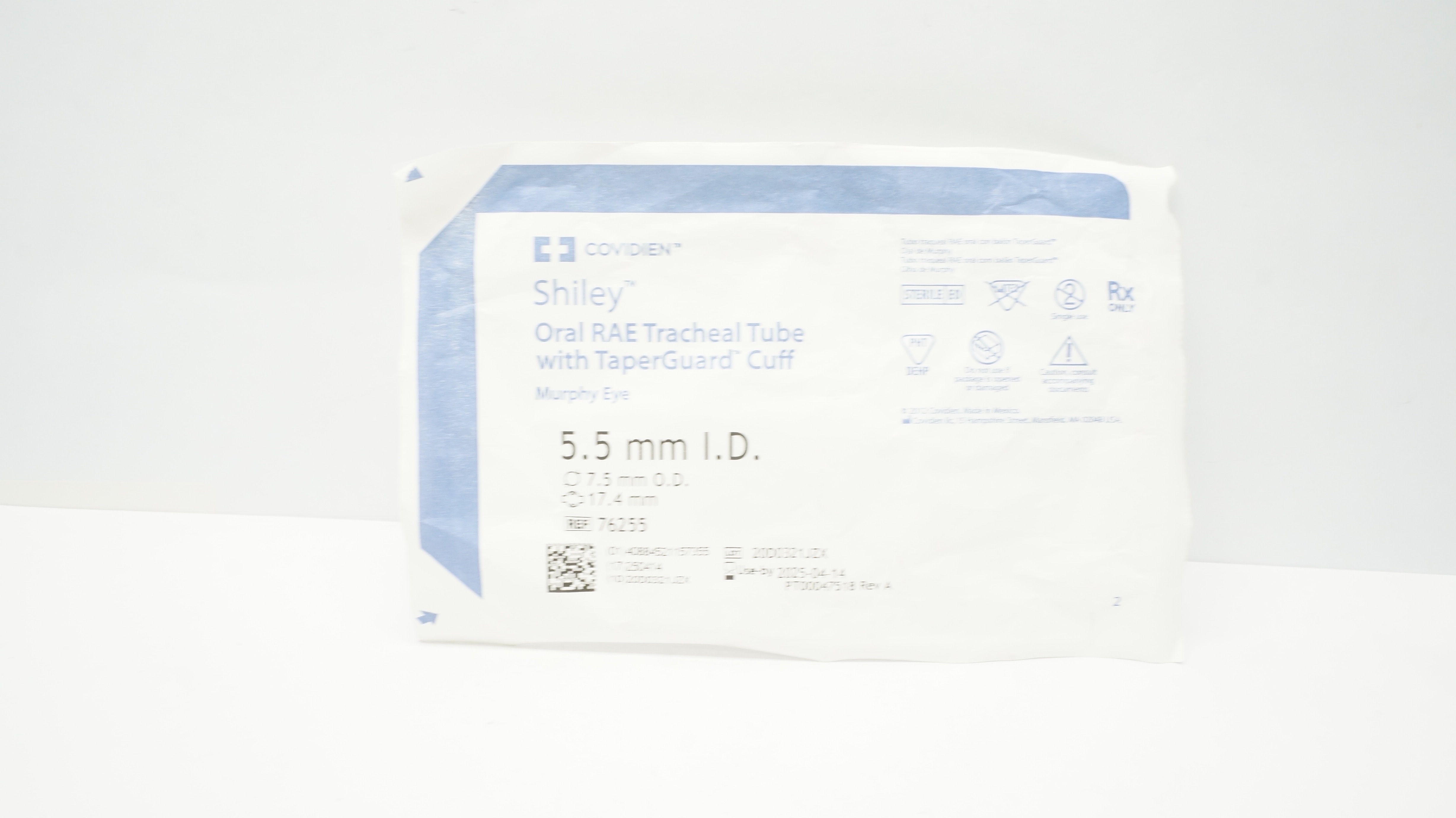 Covidien 76255 Shiley Oral Nasal RAE Tracheal Tube W/Cuff 5.5ID x 7.5OD x 17.4mm