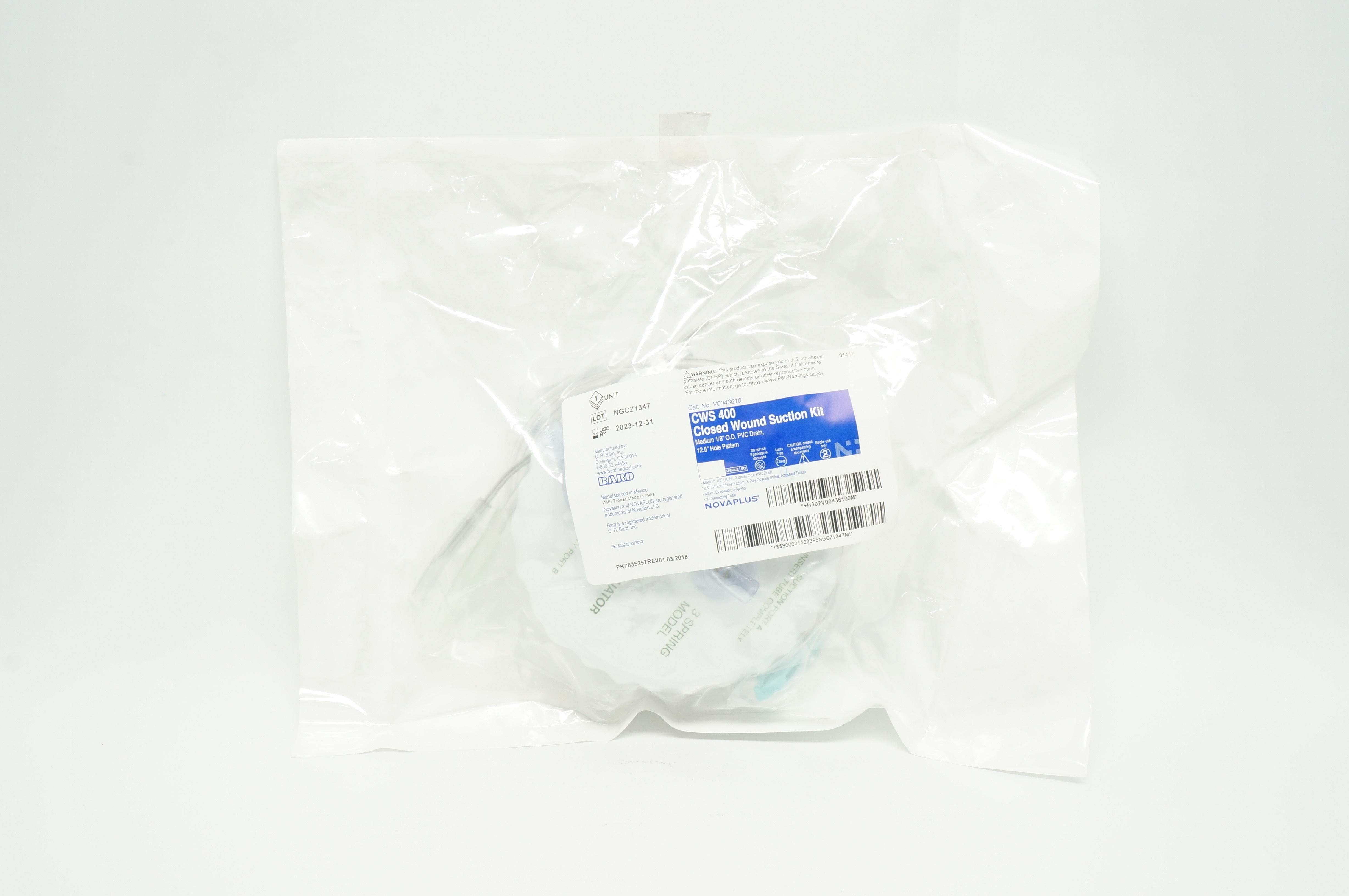 Bard V0043610 Novaplus CWS 400 Closed Wound Suction Kit
