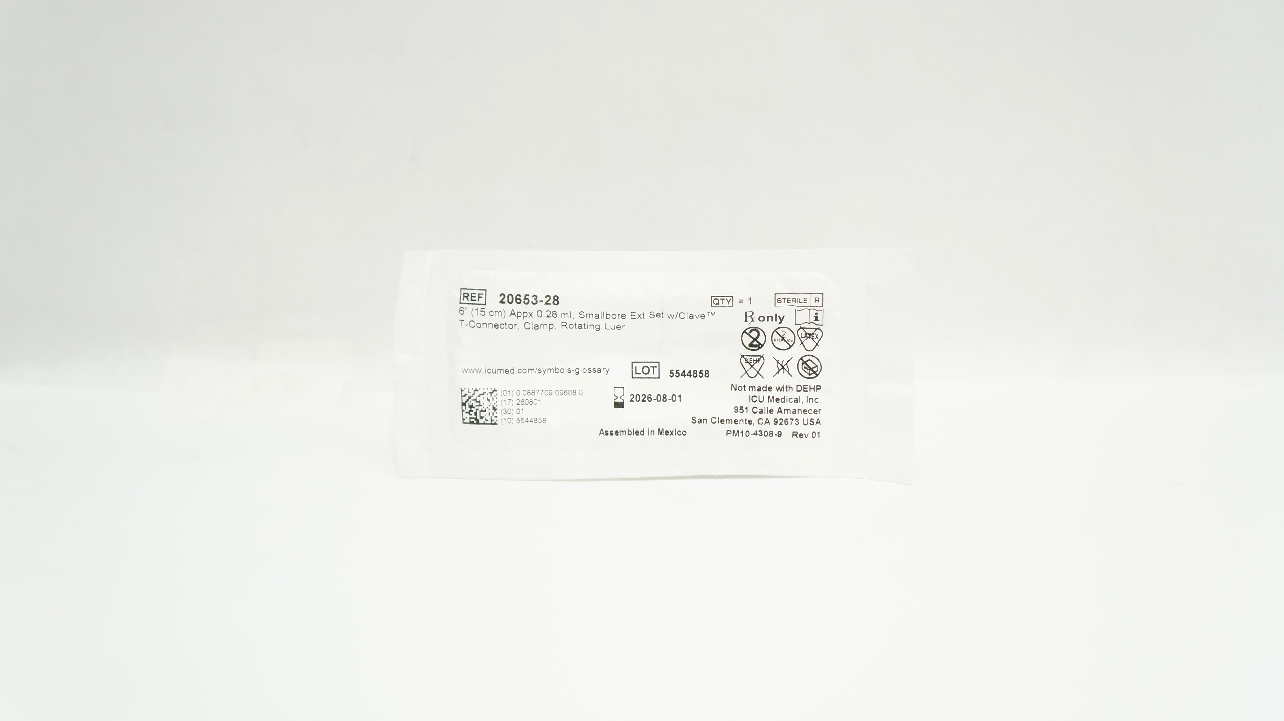 ICU Medical 20653-28 Smallbore Extension Set W/ Clave T-connector 6inch