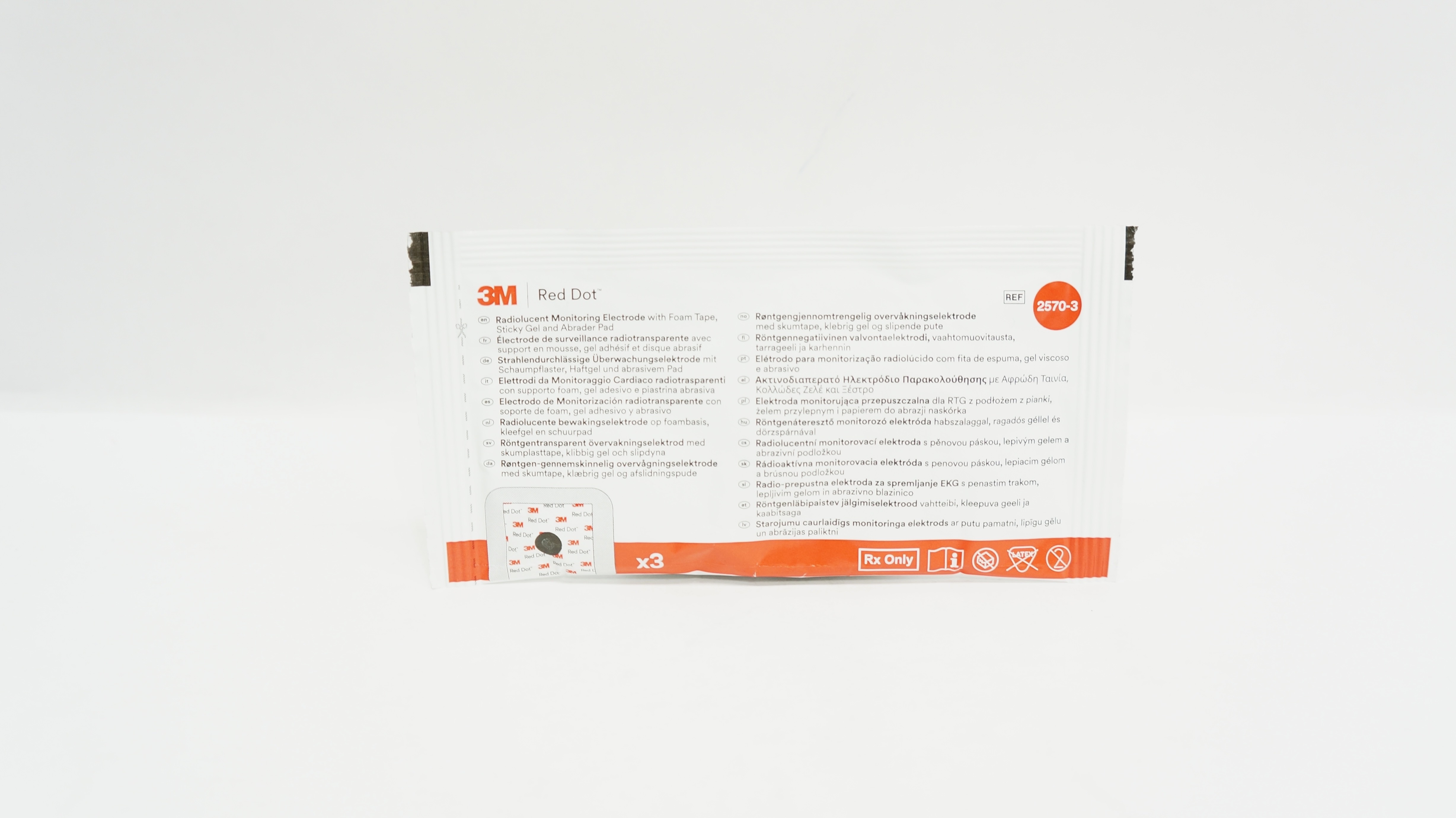 3M 2570-3 Red Dot Radiolucent Monitoring Electrode - Pack of 3