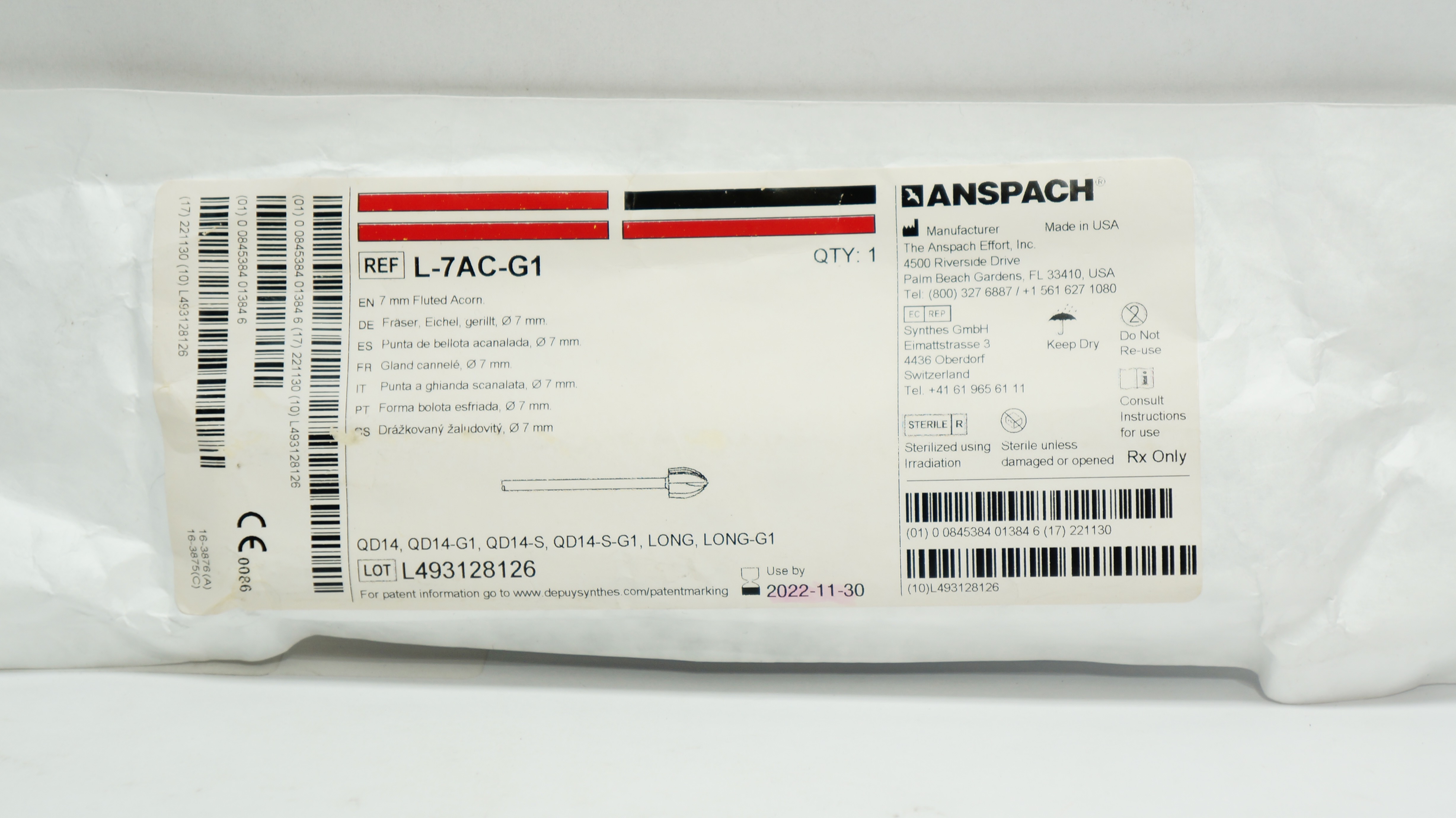 ANSPACH L-7AC-G1 7mm Fluted Acorn (x)