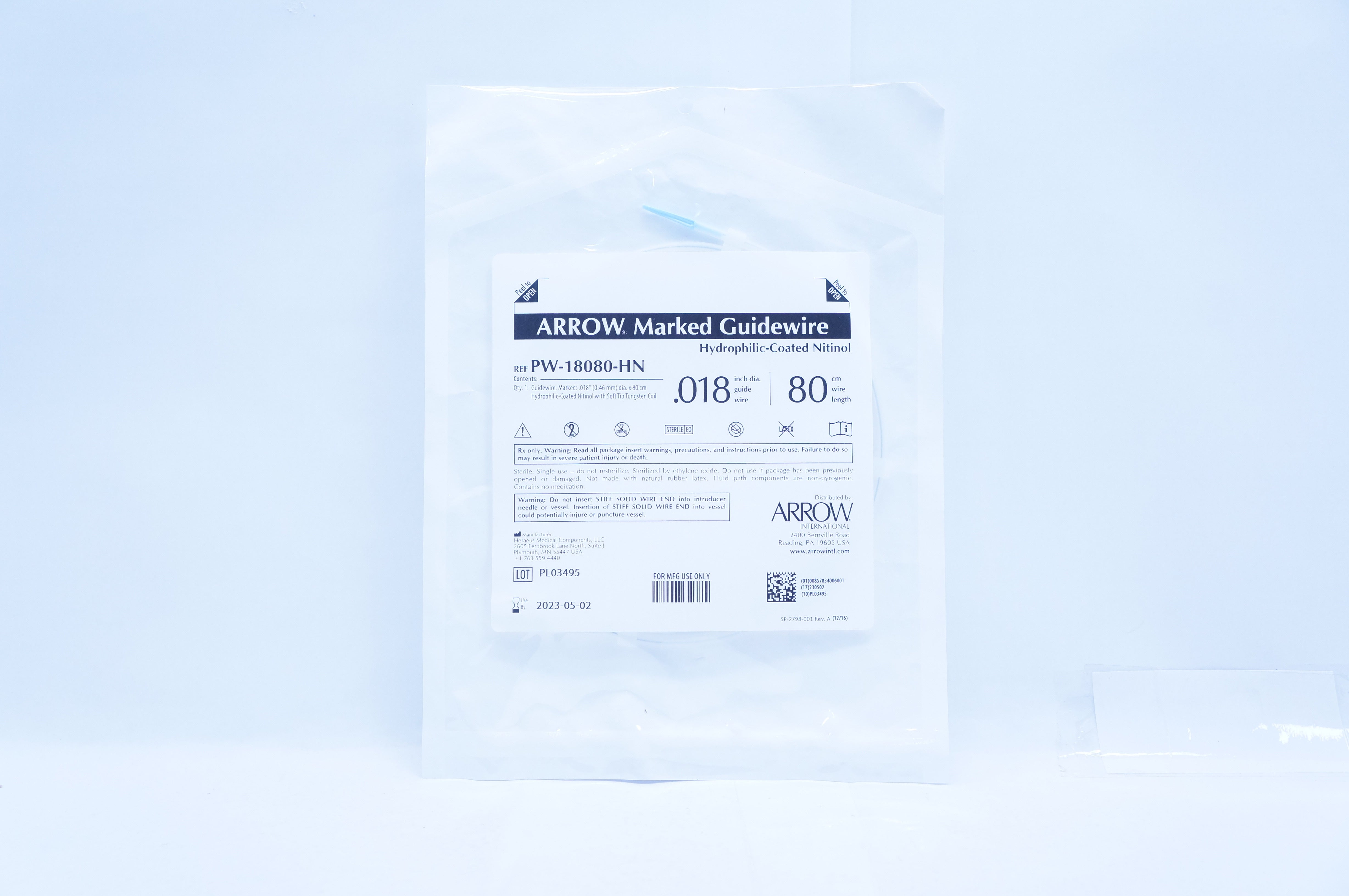 Heraeus Medical PW-18080-HN Arrow Marked Nitinol Guidewire .018inch x 80cm