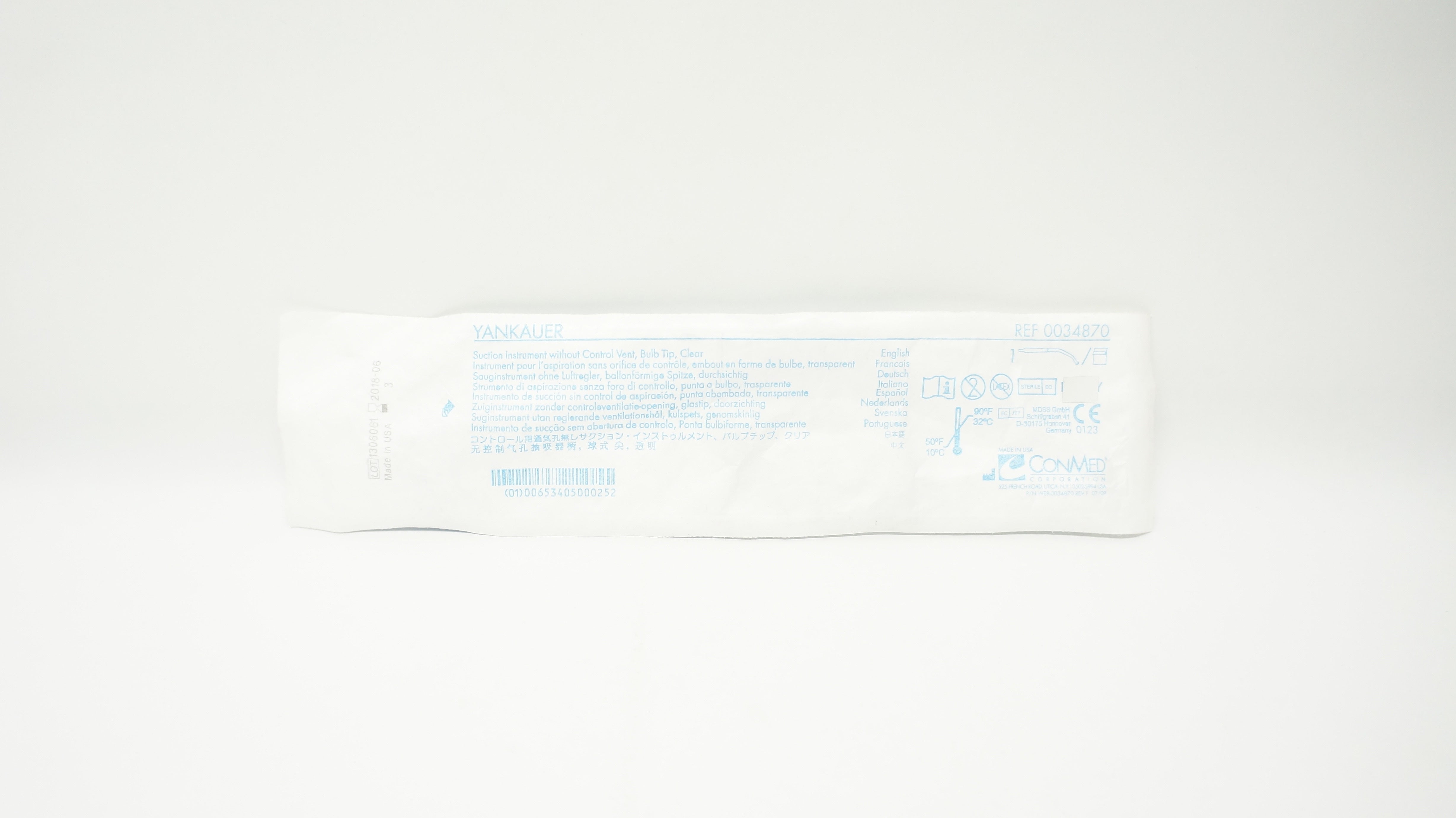 ConMed 0034870 Yankauer, Suction Instrument, No Control Vent, Bulb Tip, Clear(x)