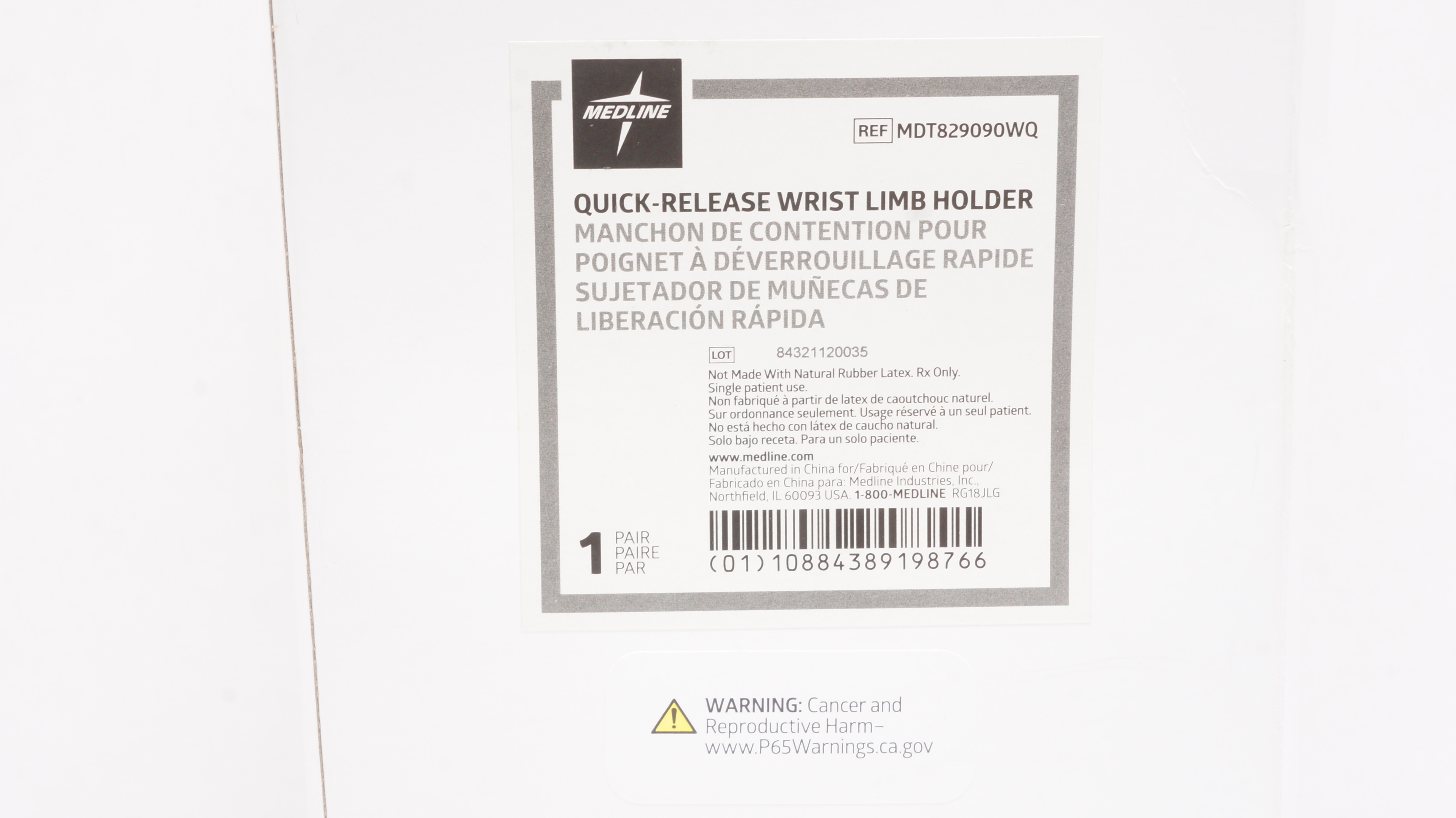 Medline MDT829090WQ Quick-Release Wrist Limb Holder