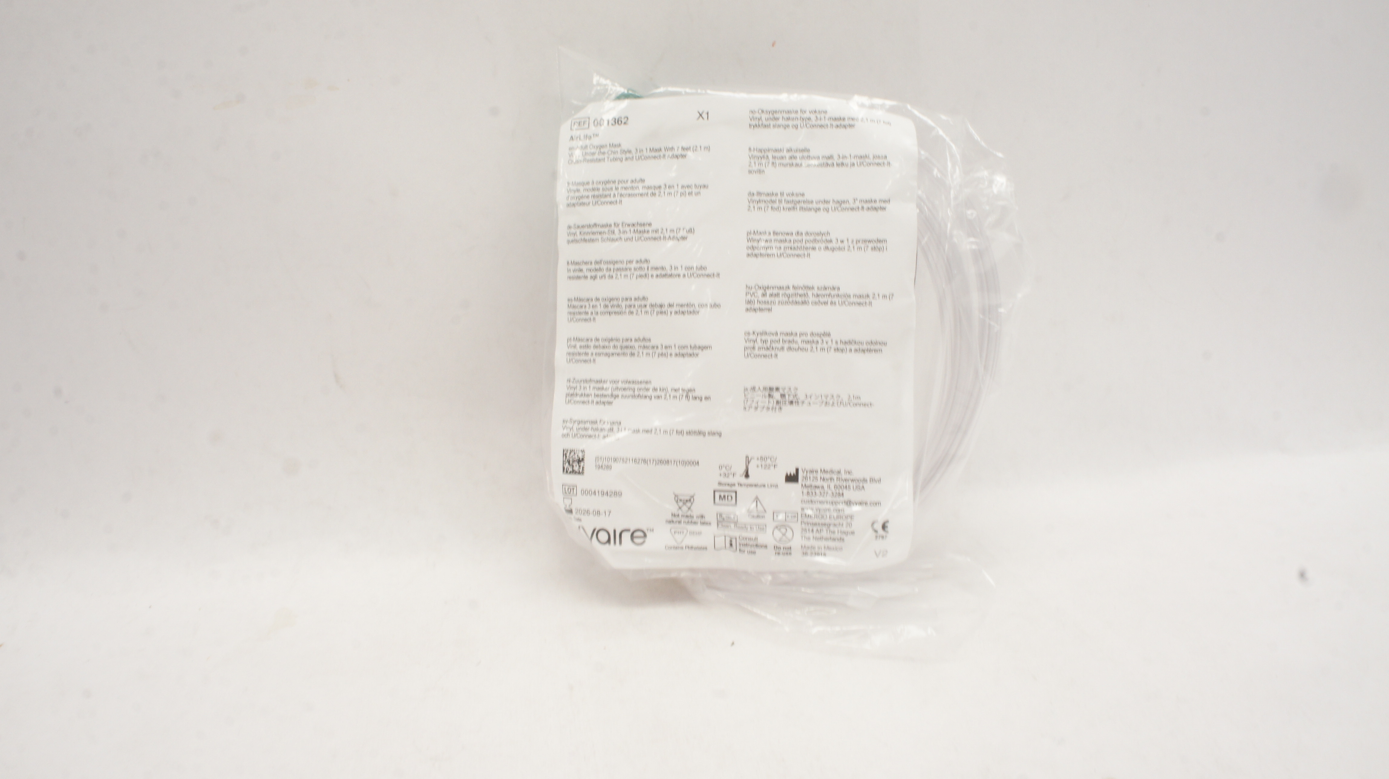 Vyaire 001362 AirLife Adult Oxygen Mask Vinyl