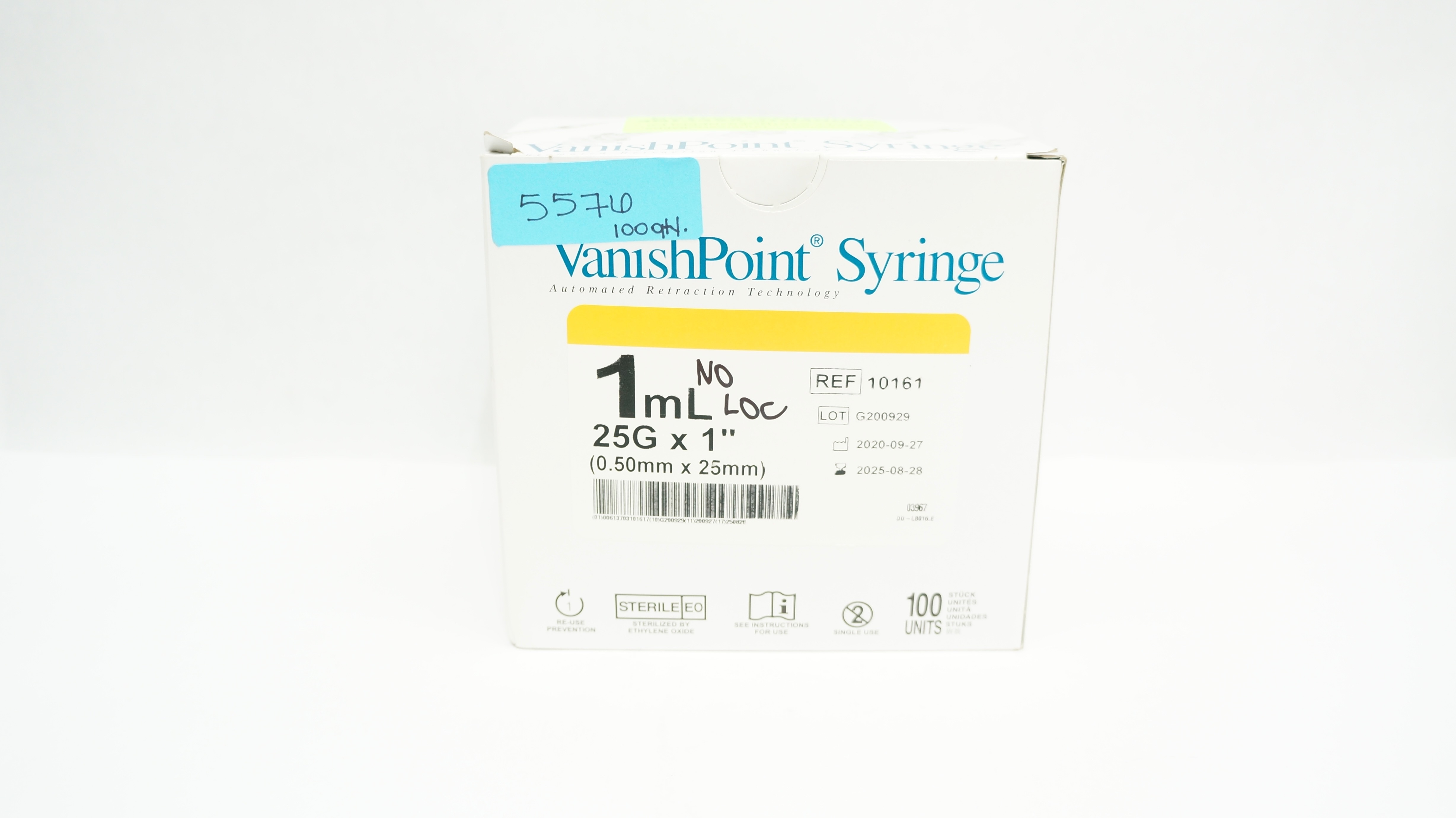 Retractable Technologies 10161 VanishPoint Syringe 1mL, 25G x 1inch - Box of 100