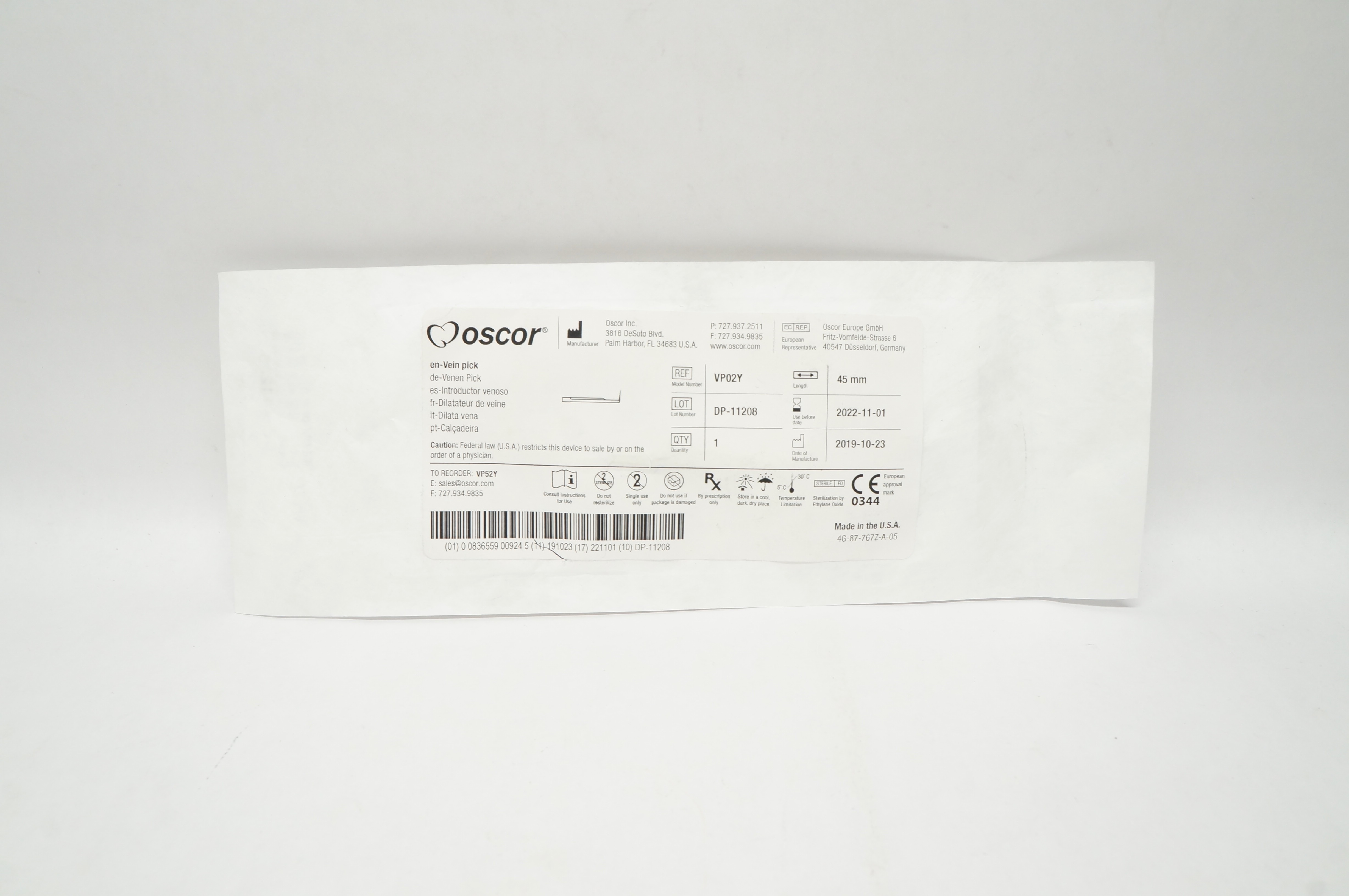 Oscor VP02Y Vein Pick 45mm (x)