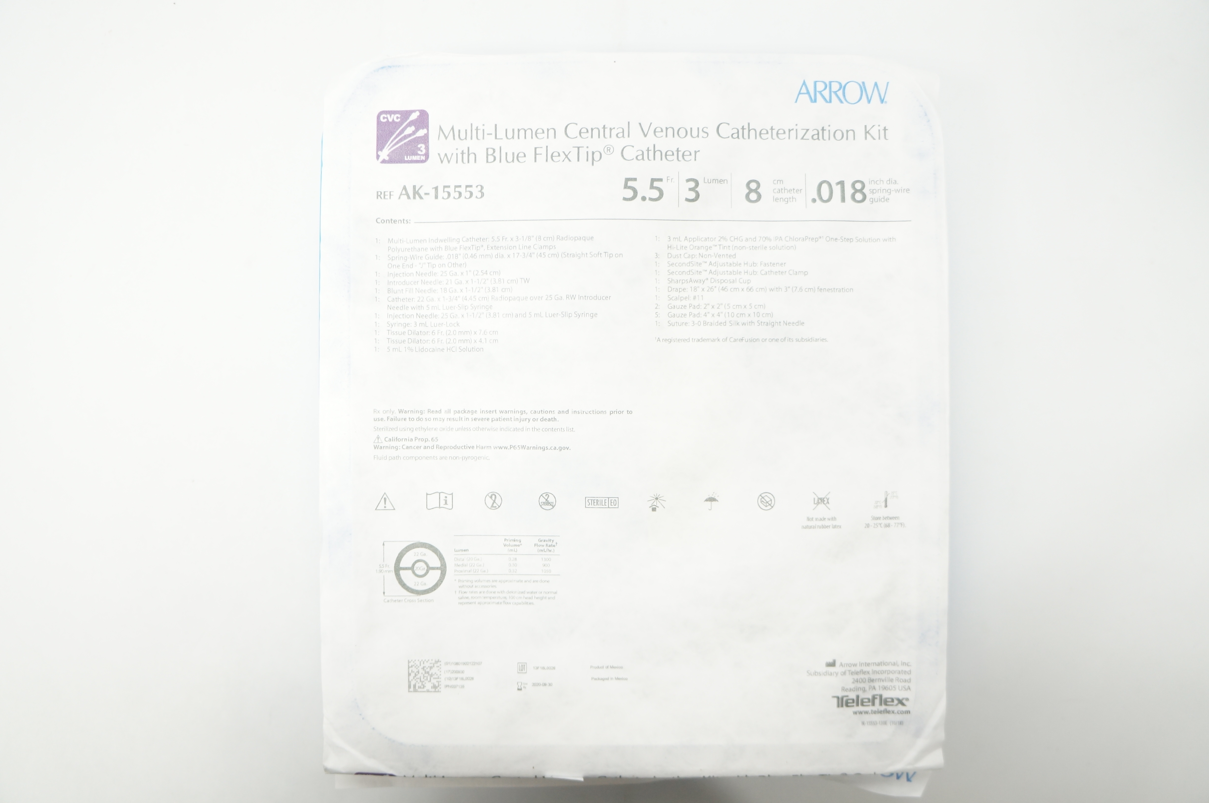 Arrow AK-15553 Multi-Lumen Central Venous Catheterization Kit 5.5Fr, 3 Lumen (x)