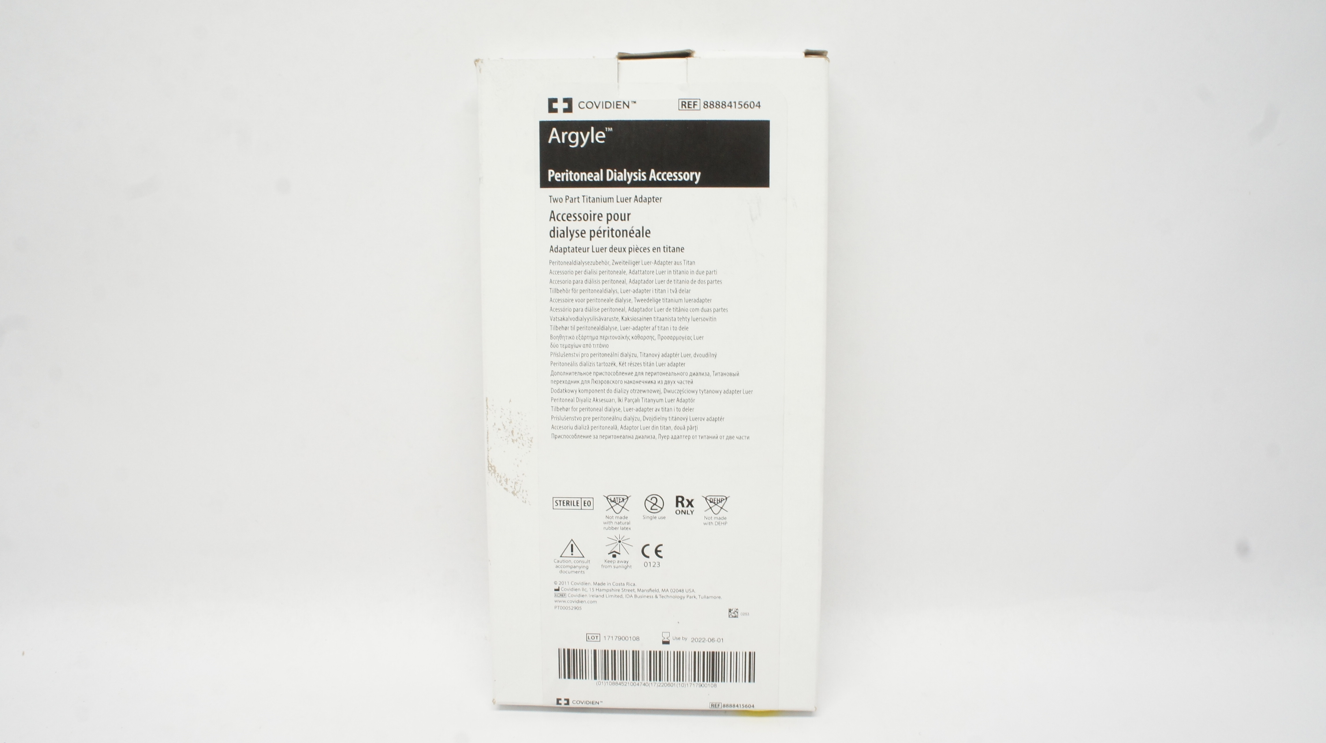 Covidien 8888415604 Argyle Peritoneal Dialysis Accessory Two Part Titanium Luer