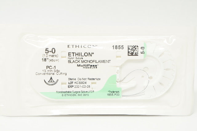 Ethicon 1855 5-0 Ethilon Nylon Stre PC-1 13mm 3/8c Conventional Cutting 18in.(x)