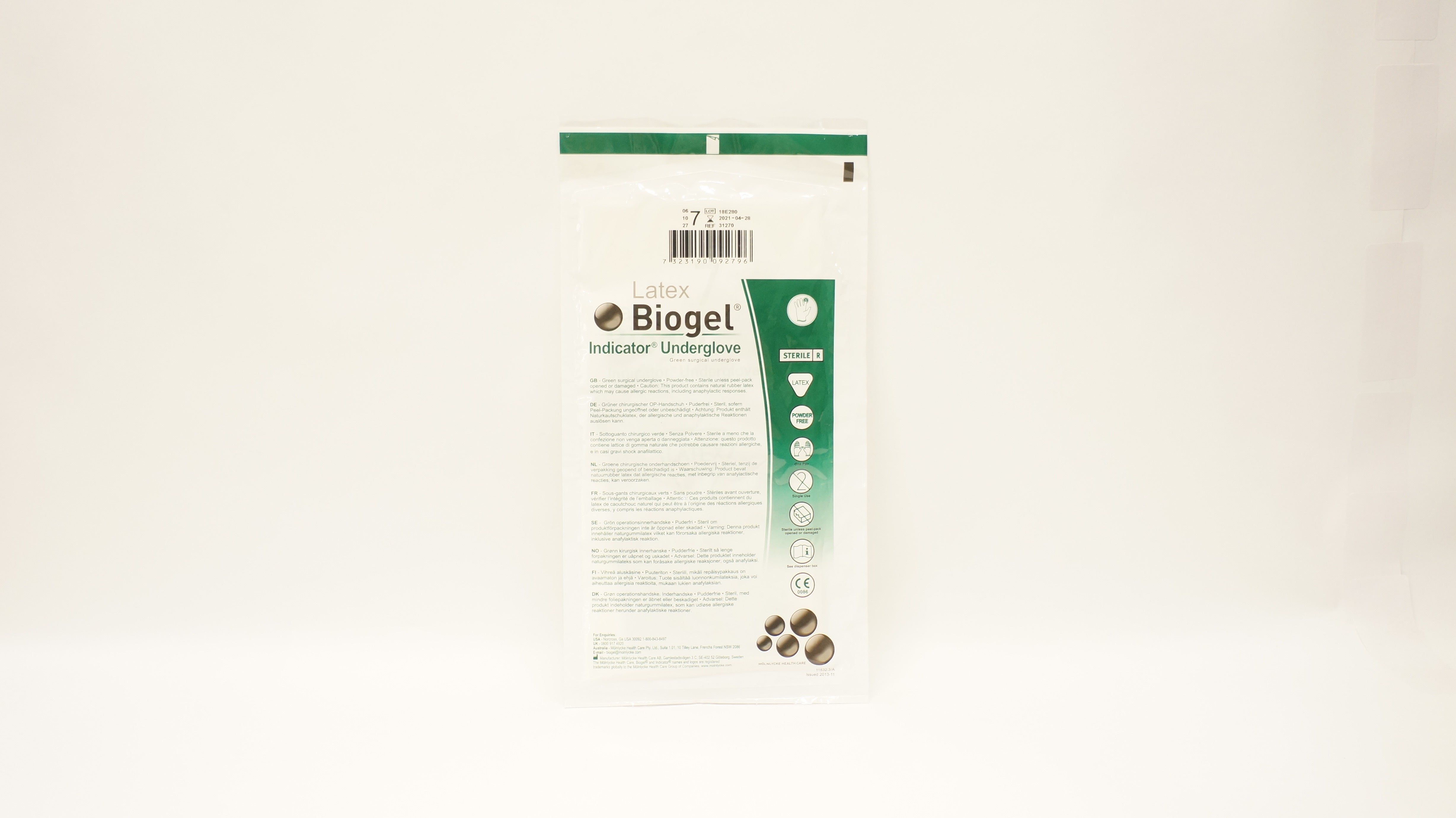 Molnlycke Health Care 31270 Biogel Surgeons Surgical Gloves Size 7 (x)