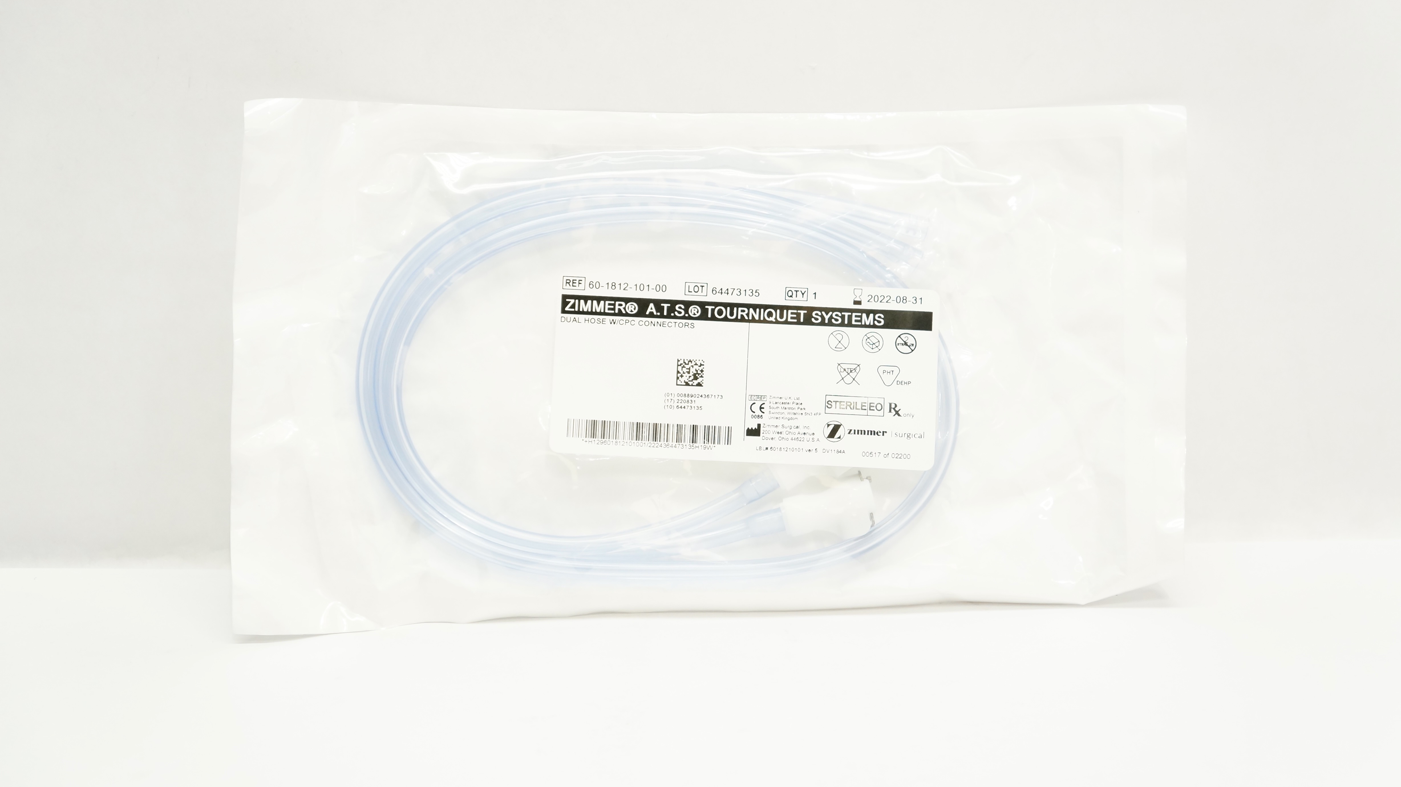 Zimmer 60-1812-101-00 A.T.S. Tourniquet Systems Dual Hose W/CPC Connectors (x)