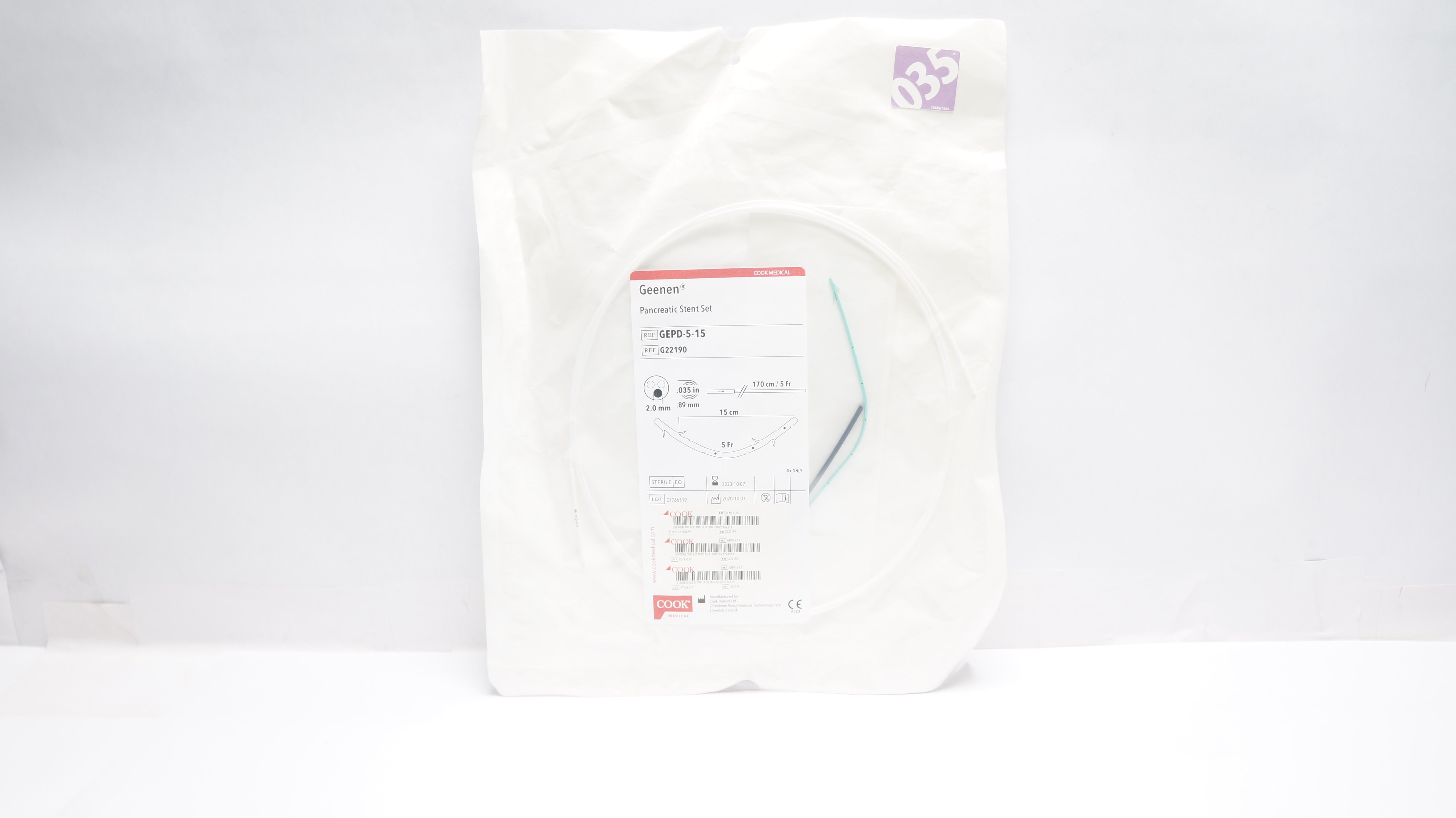 Cook Medical G22190 Geenen Pancreatic Stent Set 5Fr x 15cm (x)
