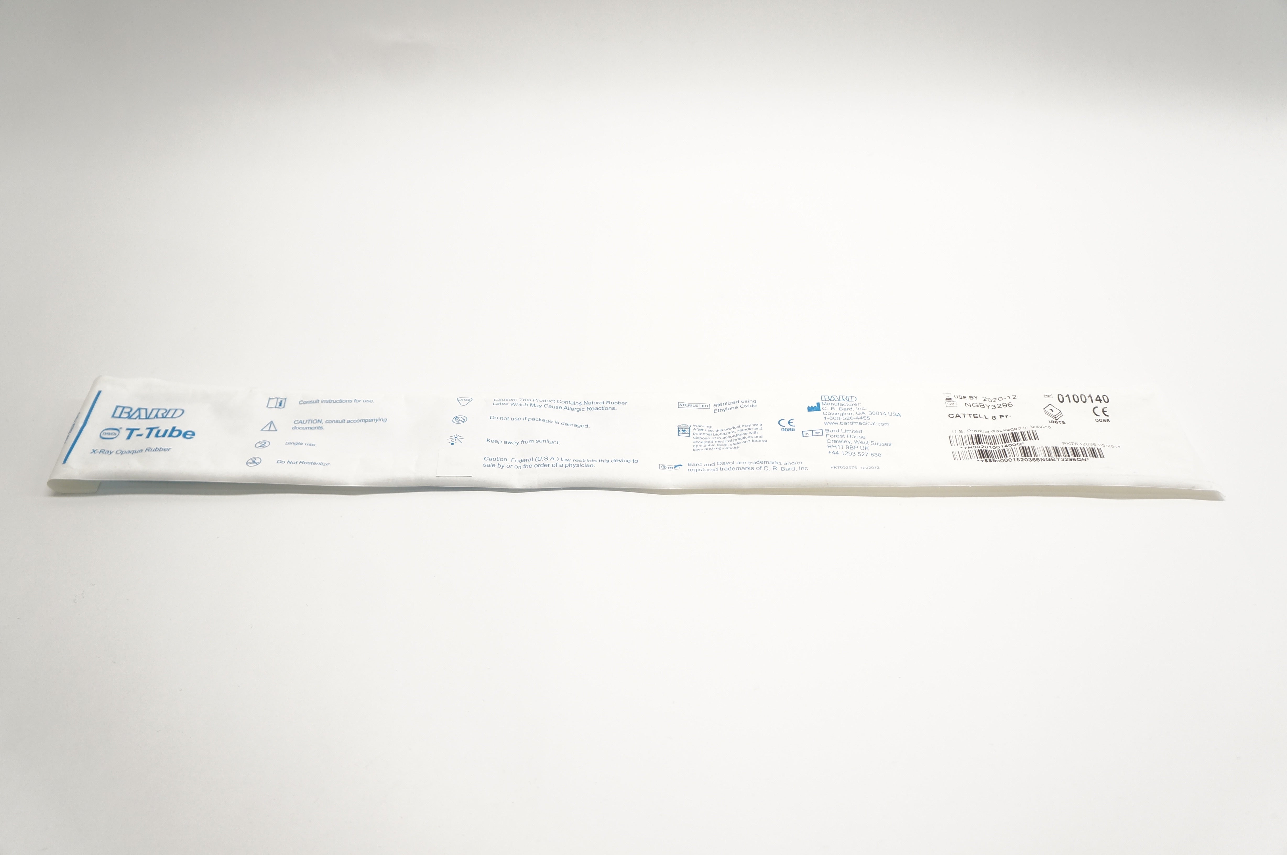 Bard 0100140 T-Tube X-Ray Opaque Rubber, Cattell 8Fr.