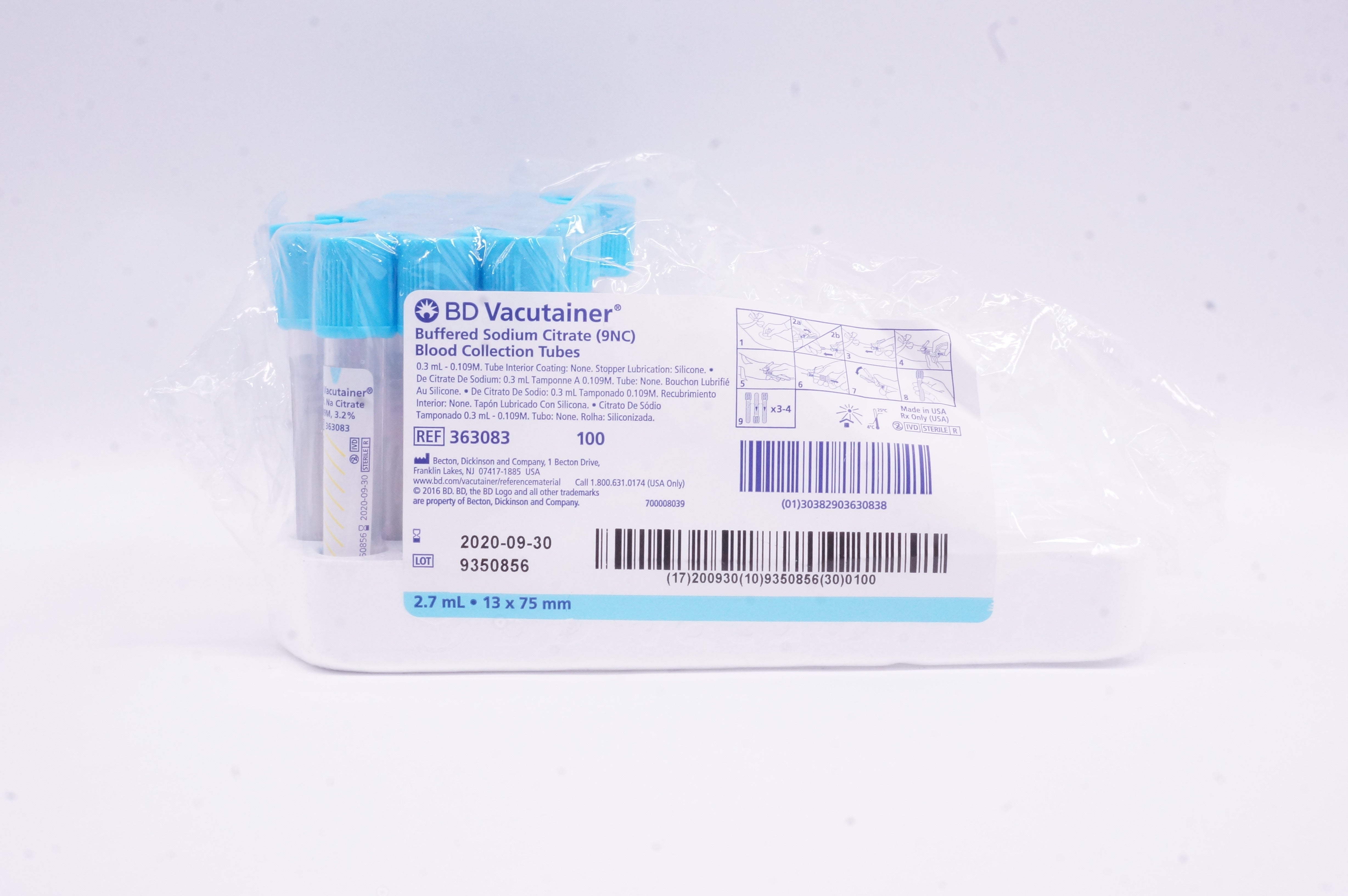 BD 363083 Vacutainer Blood Collection Tubes 2.7mL 13 x 75 mm - Box of 31 (x)