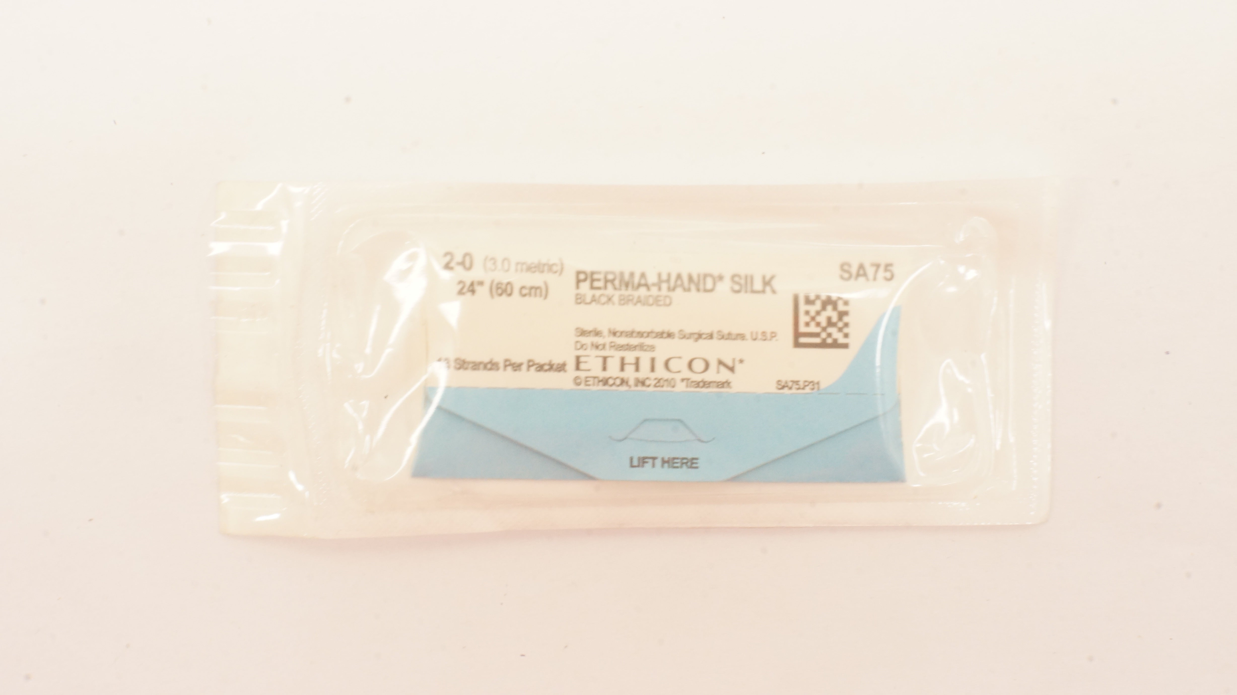 Ethicon SA75 2-0 Perma-Hand Silk, Black Braided Surgical Stre 24 inch (x)