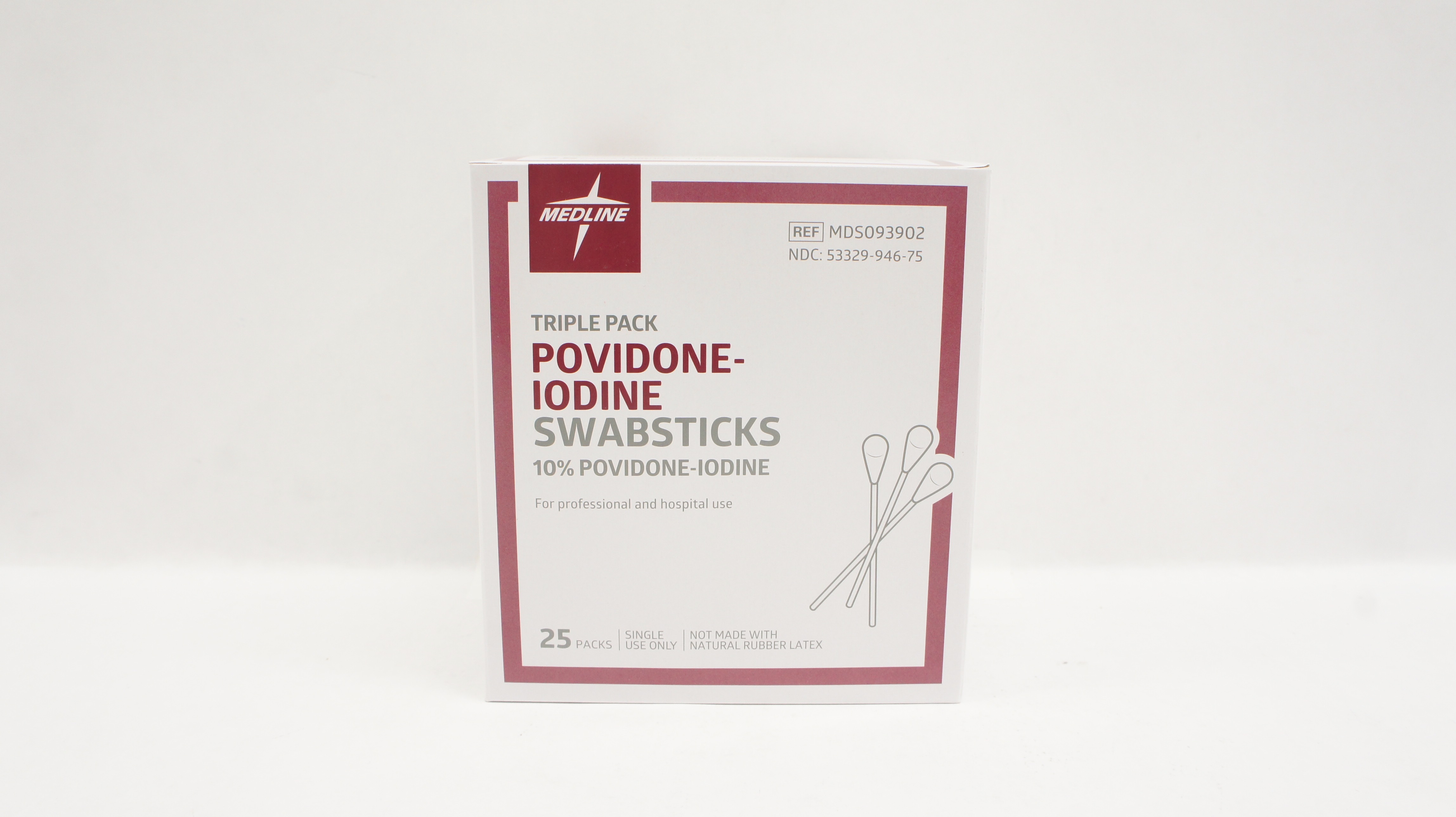 Medline MDS093902 Triple Pack 10% Povidone-Iodine Swabsticks - Box of 25