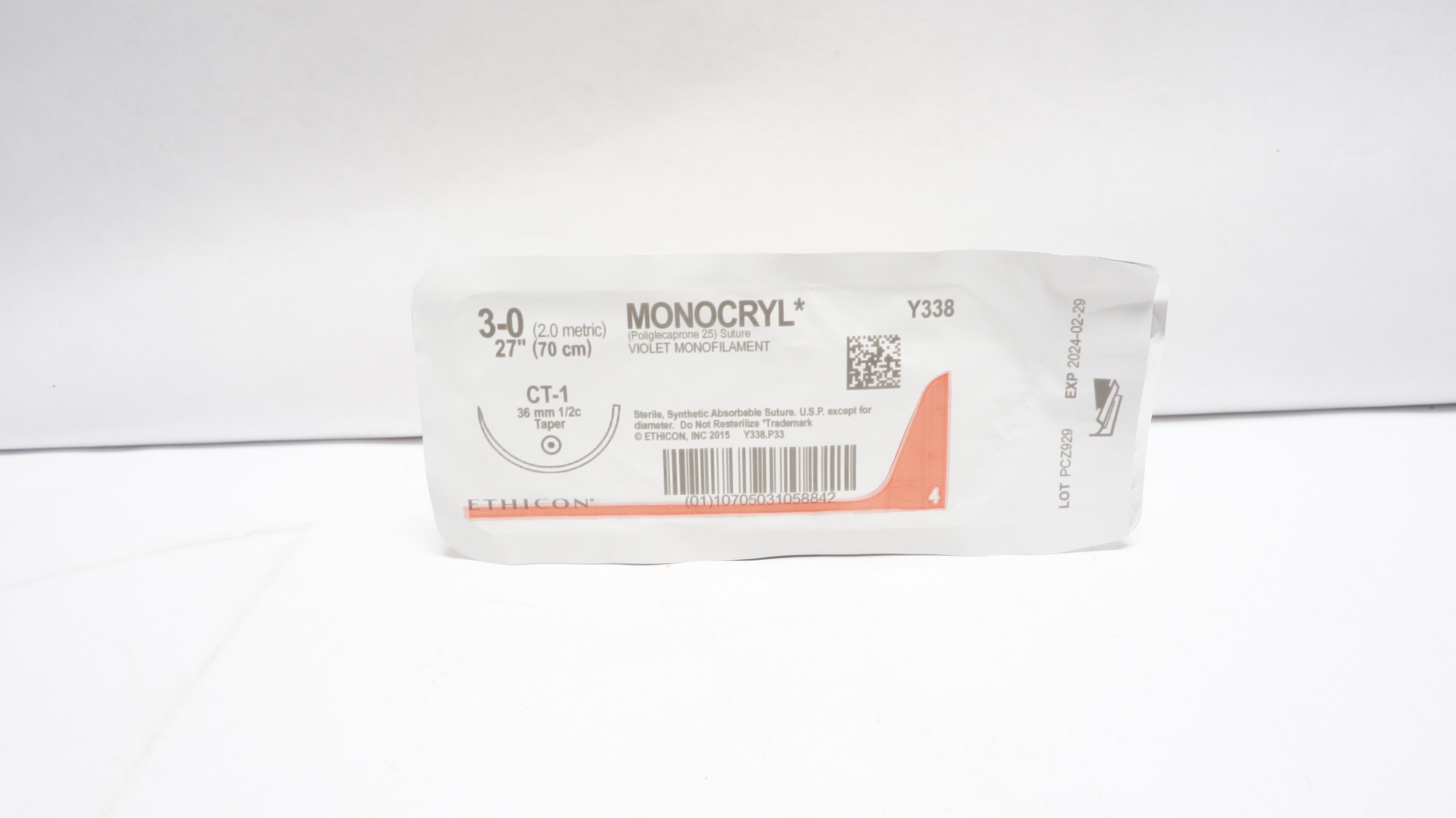 Ethicon Y338 3-0 MONOCRYL Stre Violet Monofilament CT-1 36mm 1/2c Taper 27inch(x)