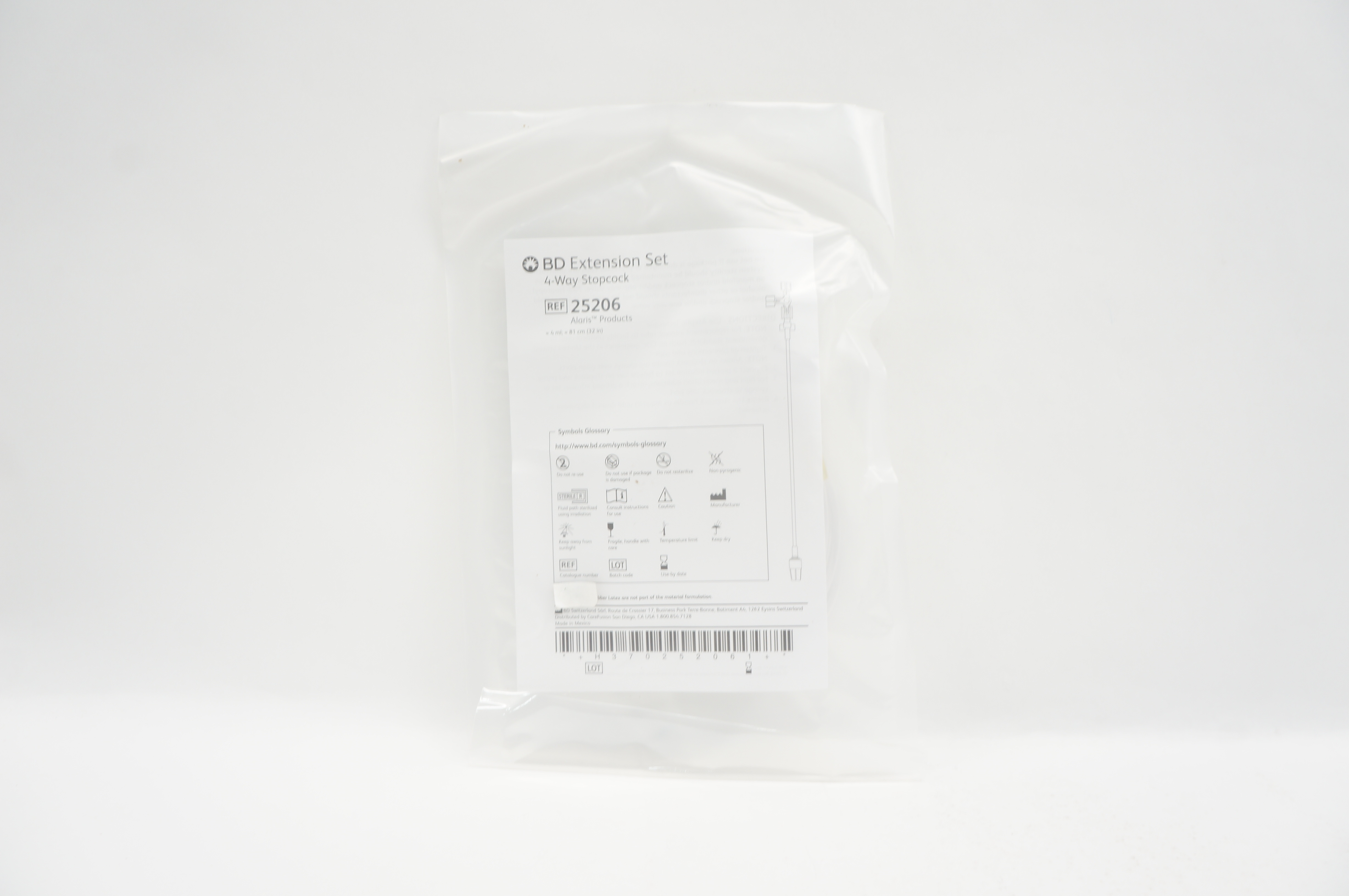 BD 25206 Alaris Extension Set 4-Way Stopcock  4mL x 32inch