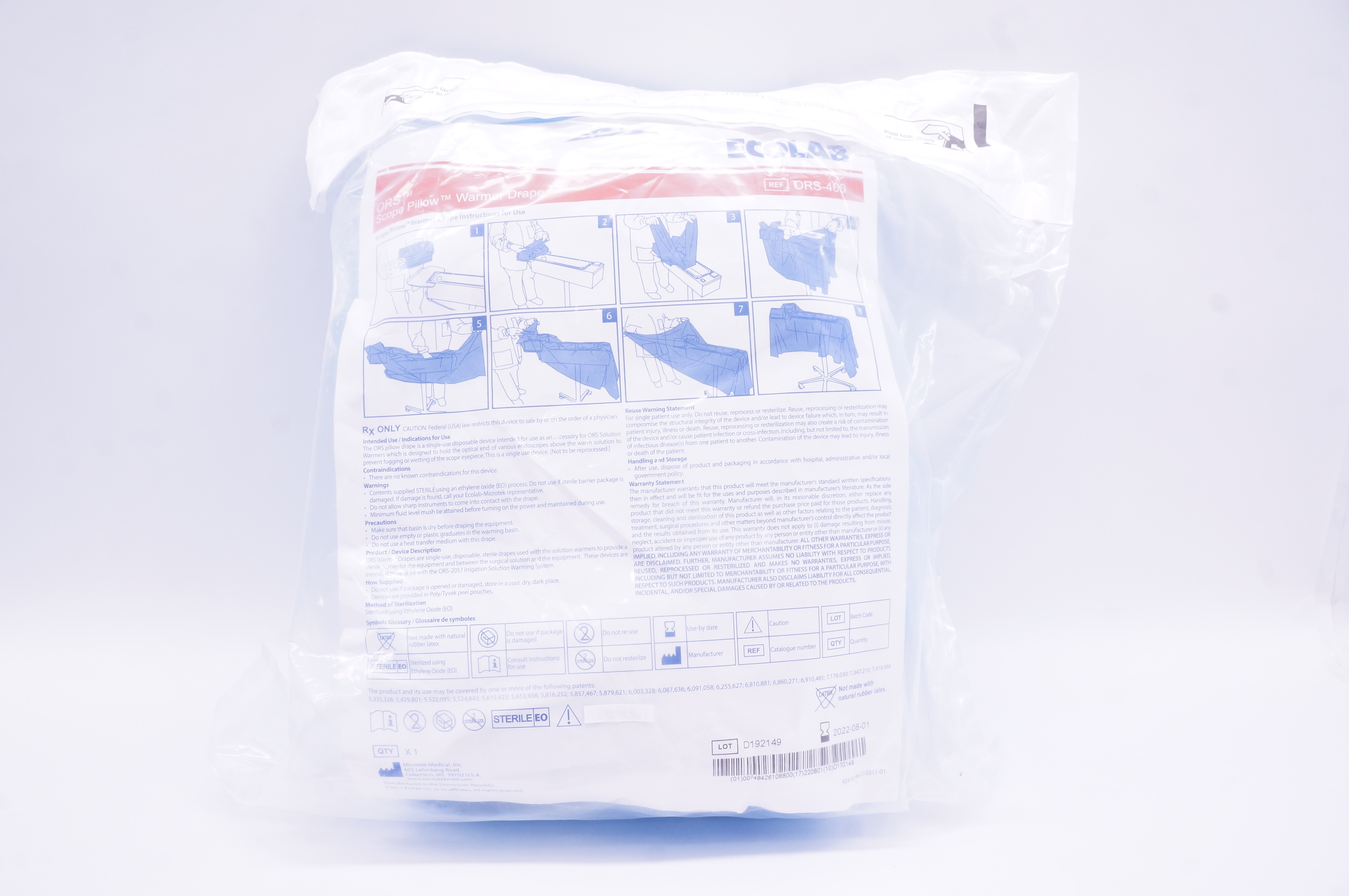 Microtek ORS-400 Ecolab ORS Scope Pillow Warmer Drape