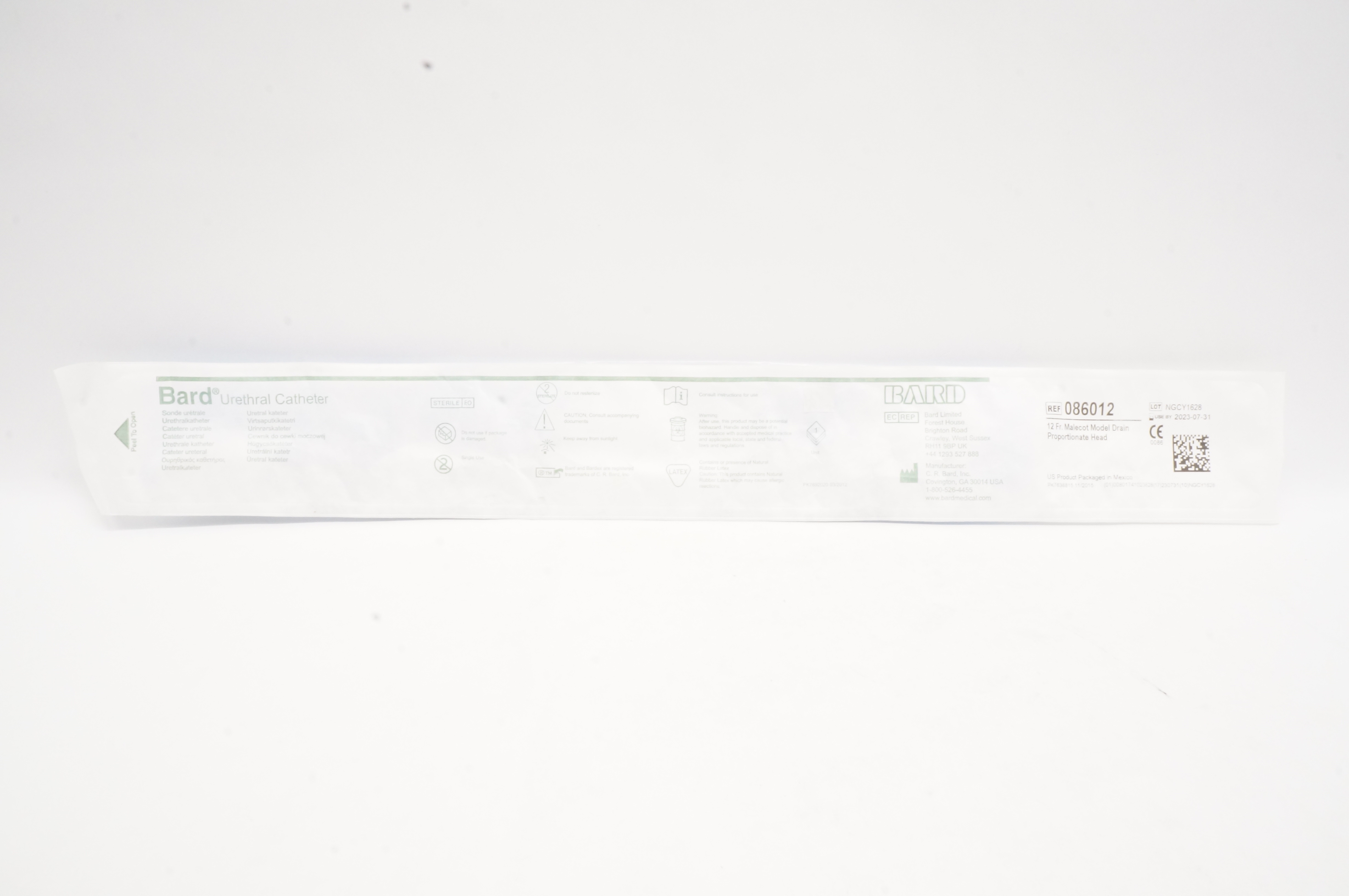 Bard 086012 Urethral Cath. Malecot Model Drain, Proportionate Head 12Fr