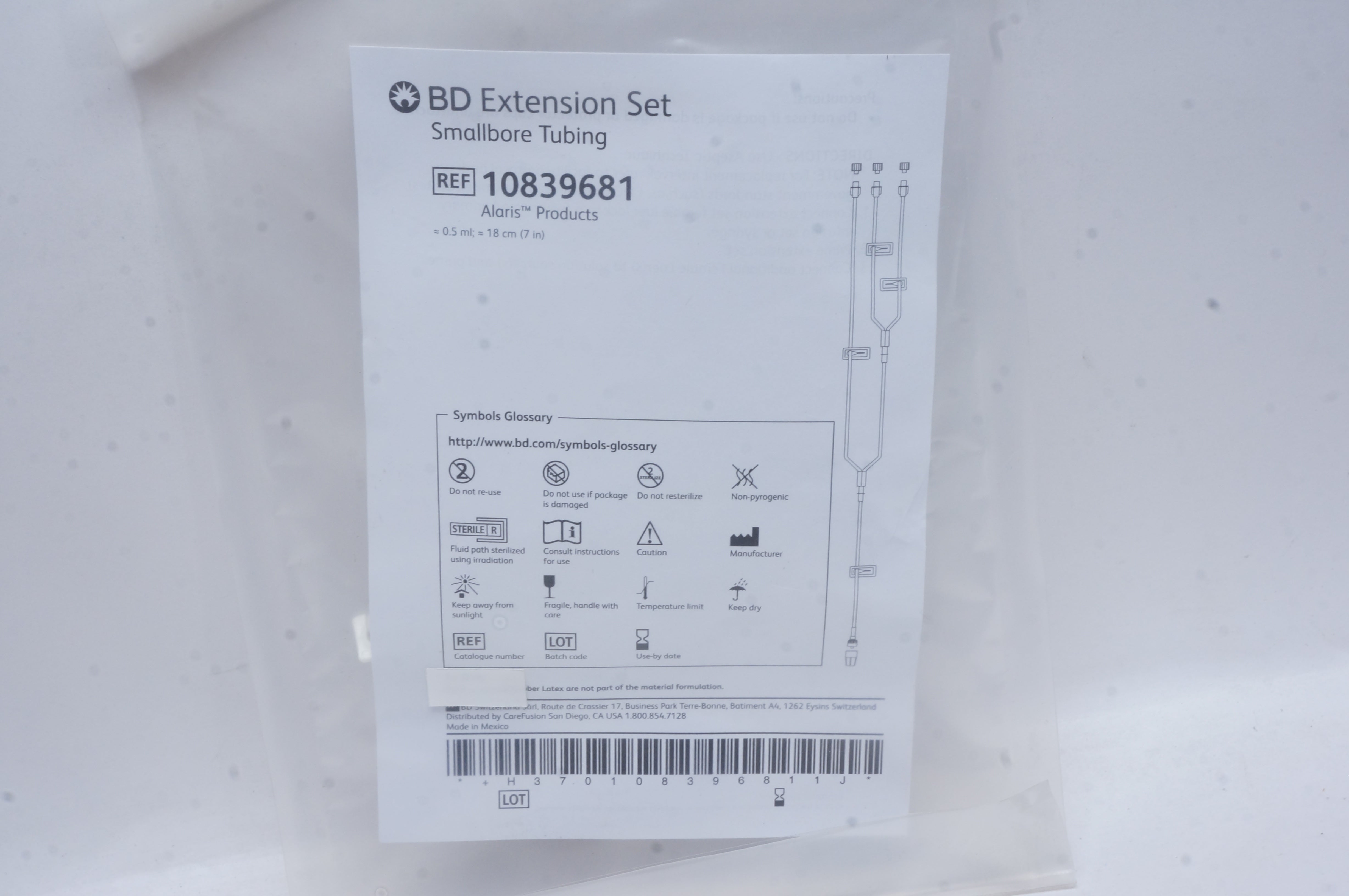 BD 10839681 Alaris Extension Set Smallbore Tubing 0.5ml x 7 inch