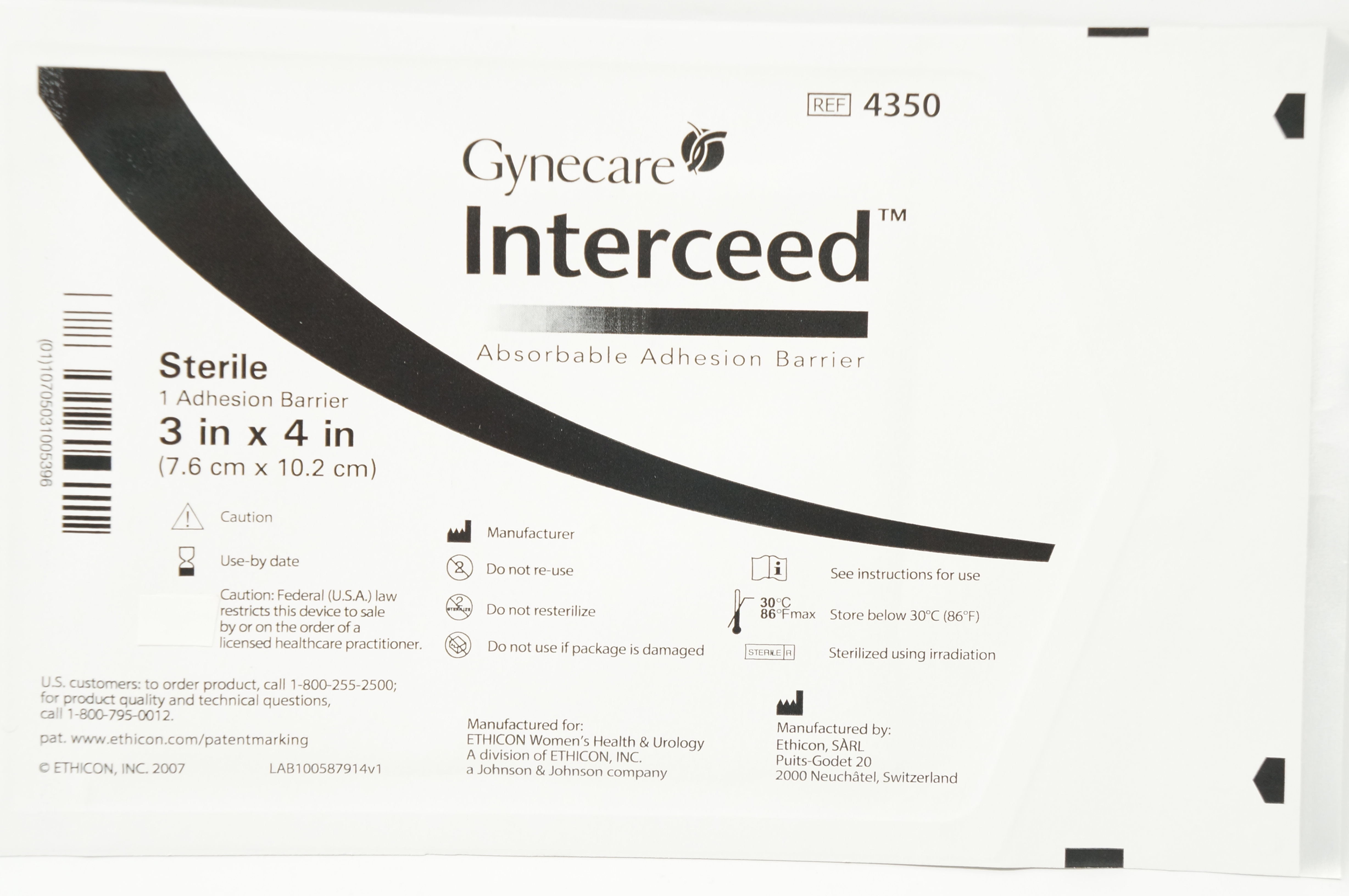 Ethicon 4350 Gynecare Interceed Absorbable Adhesive Barrier 3inch x 4inch