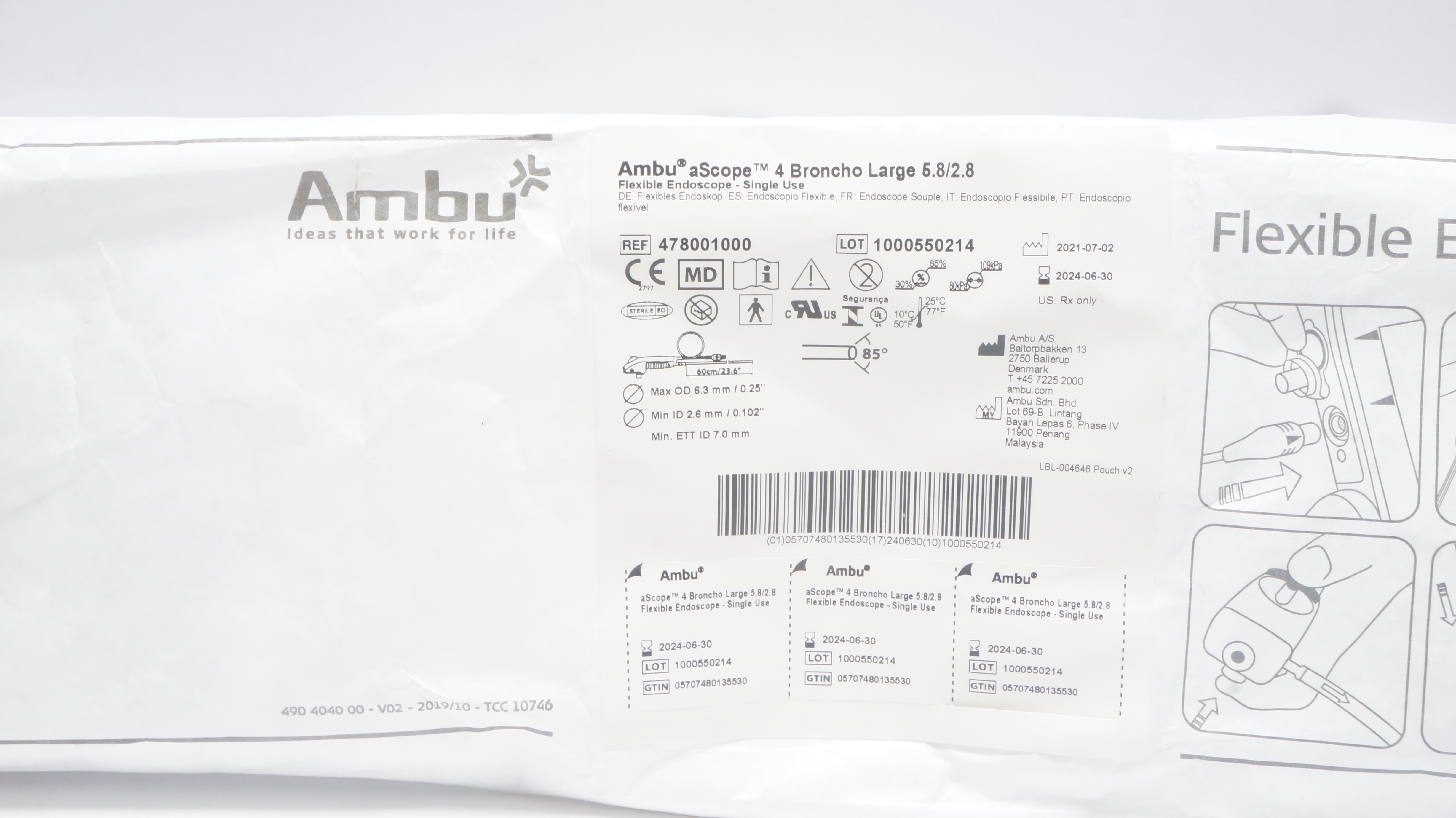 AMBU 478001000 aScope Flexible Endoscope 4 Broncho, Large 5.8 / 2.8 (x)