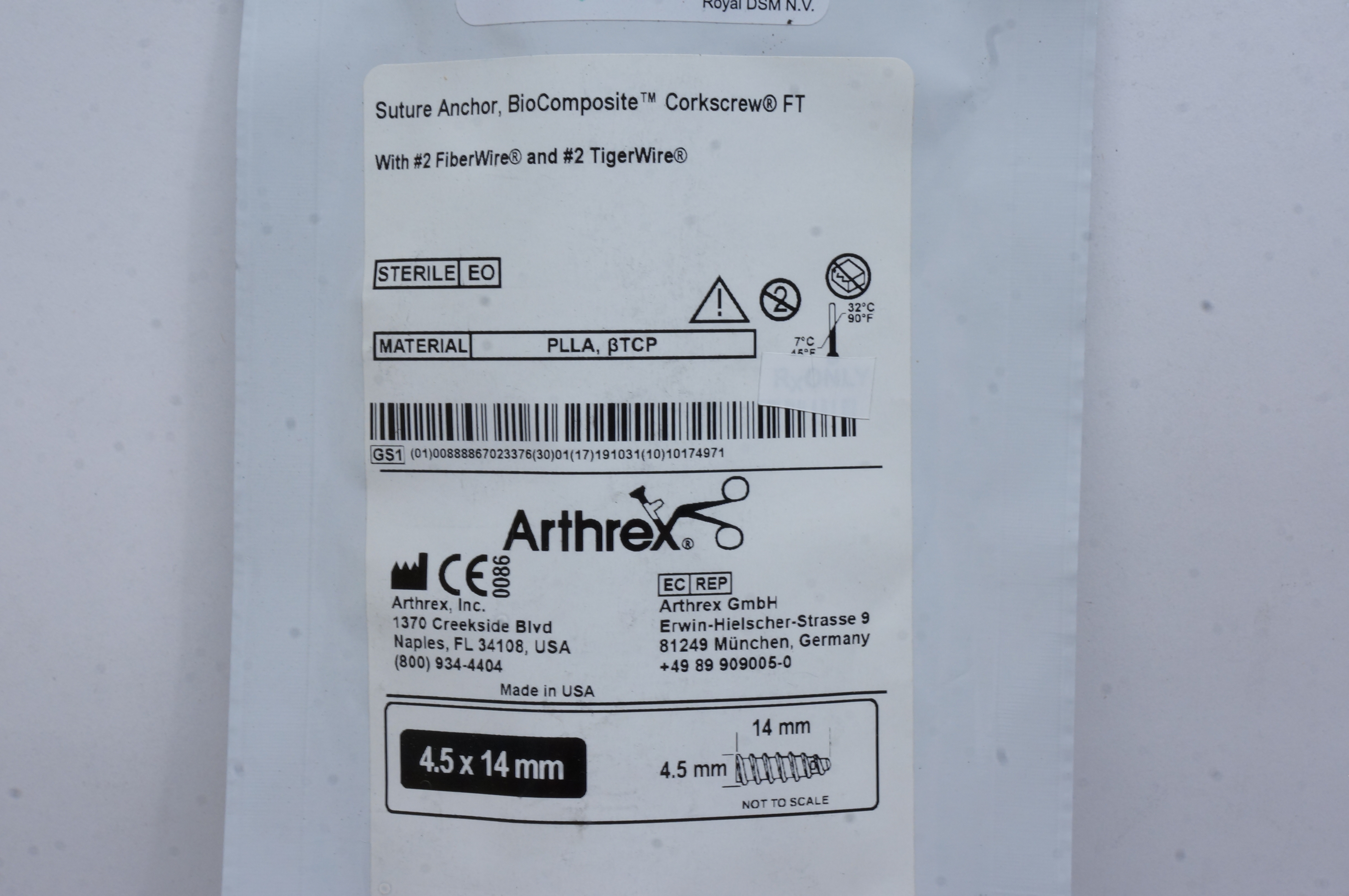 Arthrex AR-1927BCF-45 Stre Anchor, BioComposite Corkscrew FT 4.5 x 14mm (x)