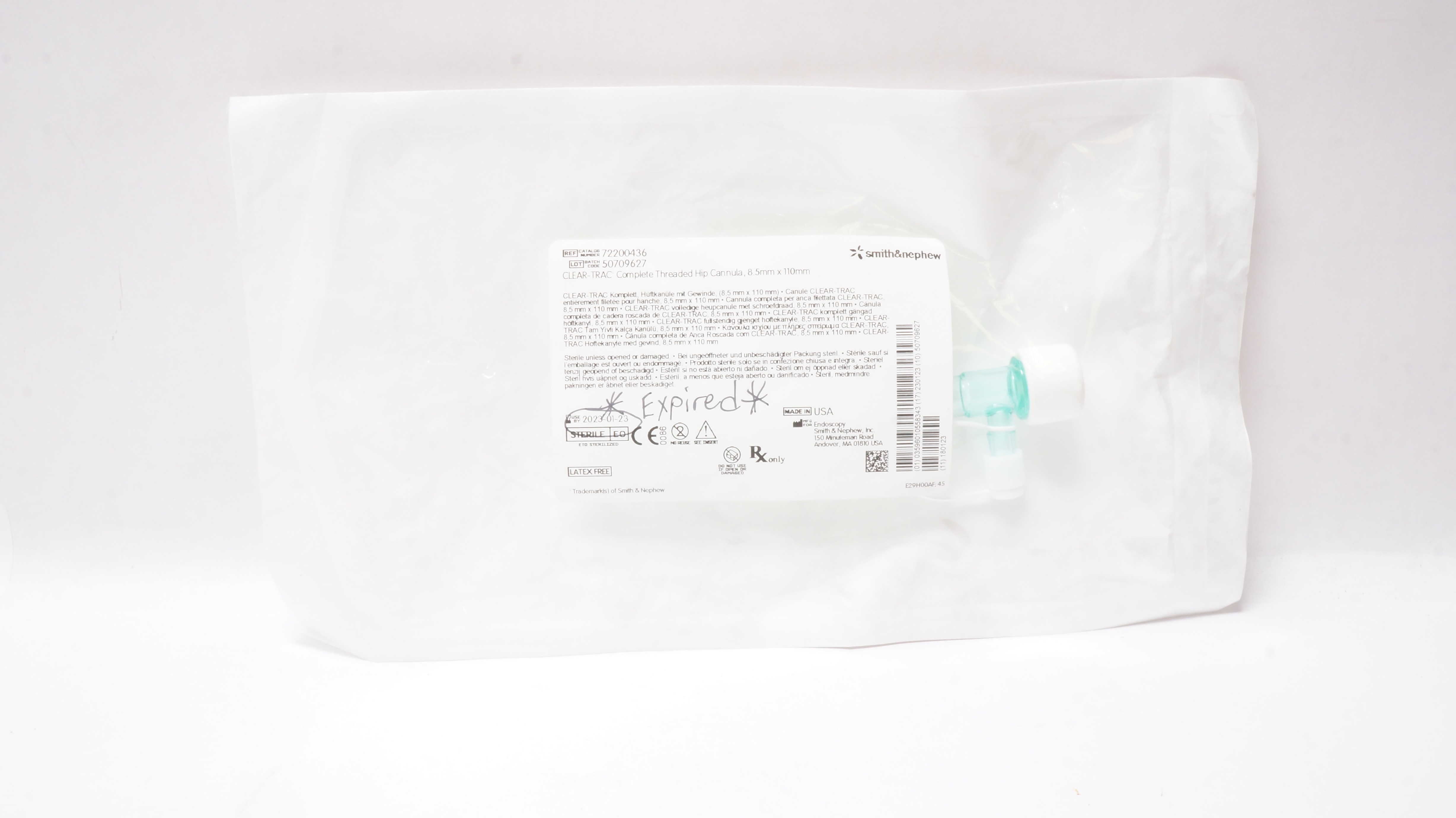 Smith&Nephew 72200436 Clear-Trac Complete Threaded Hip Cannula 8.5mm x 110mm (x)