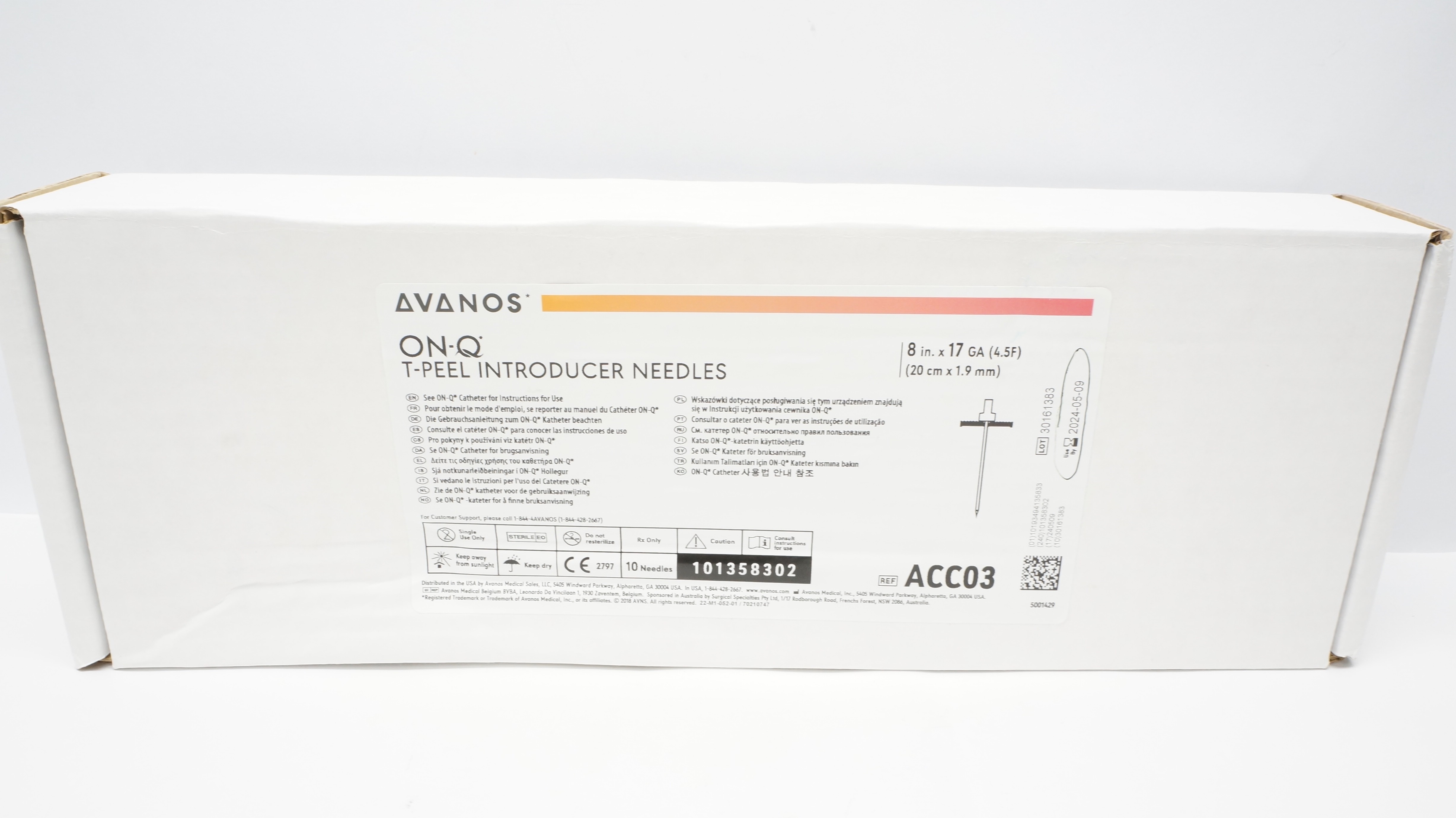 Avanos ACC03 ON-Q T-Peel Introducer Ndles 8inch x 17Ga (x) - Box of 8